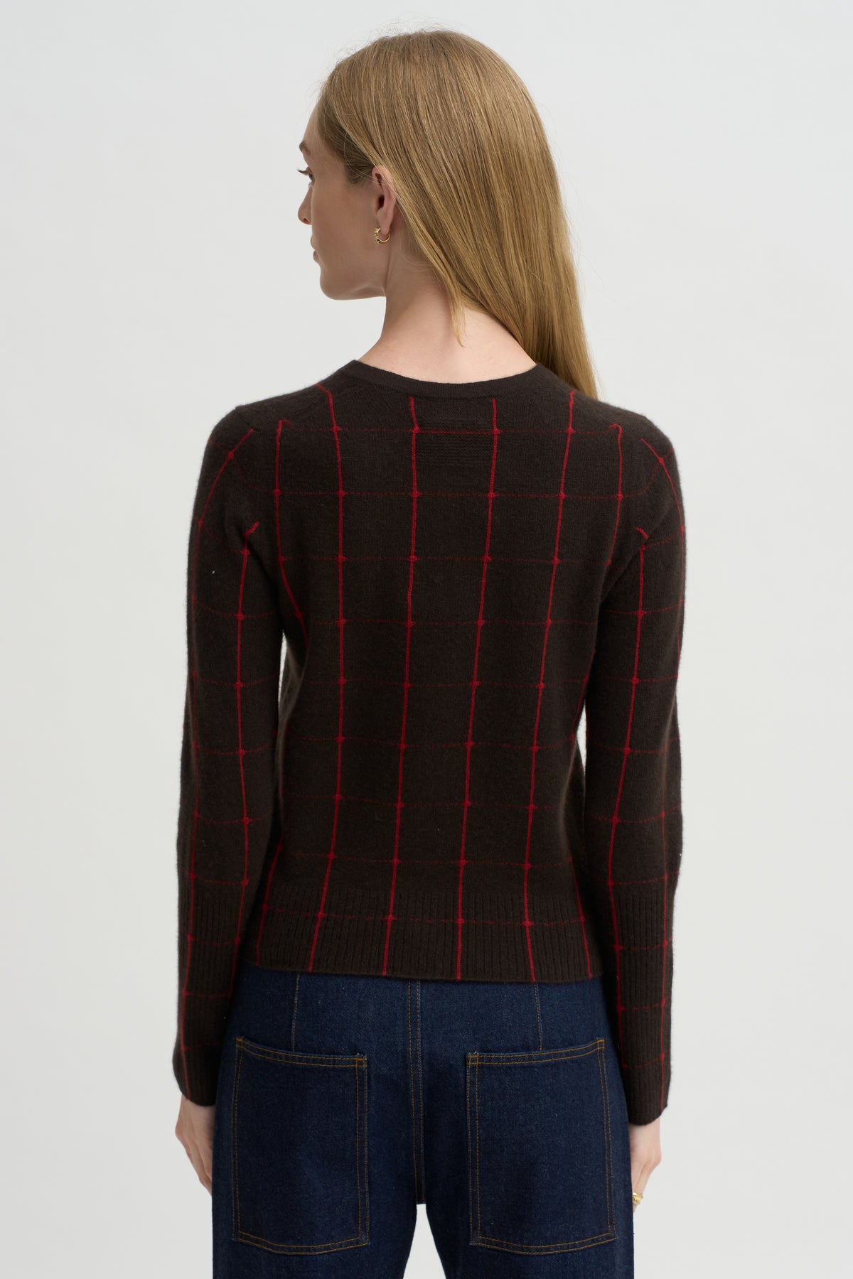 Jane Checker Cardigan, Burnt Cocoa &amp; Carmine