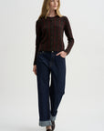 Jane Checker Cardigan, Burnt Cocoa & Carmine