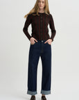 Jane Checker Cardigan, Burnt Cocoa & Carmine