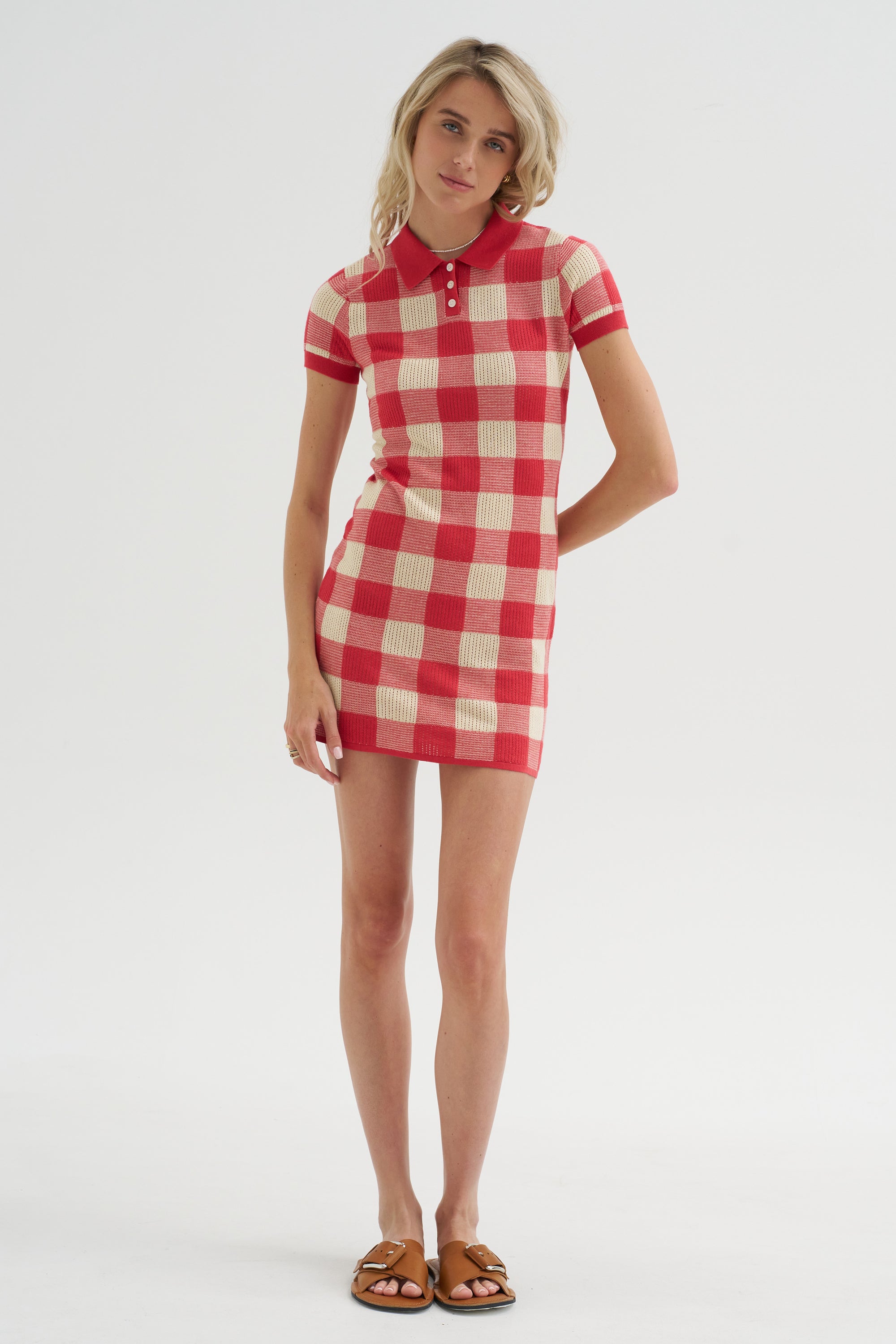 Gingham Polo Dress, Scarlet &amp; Mist