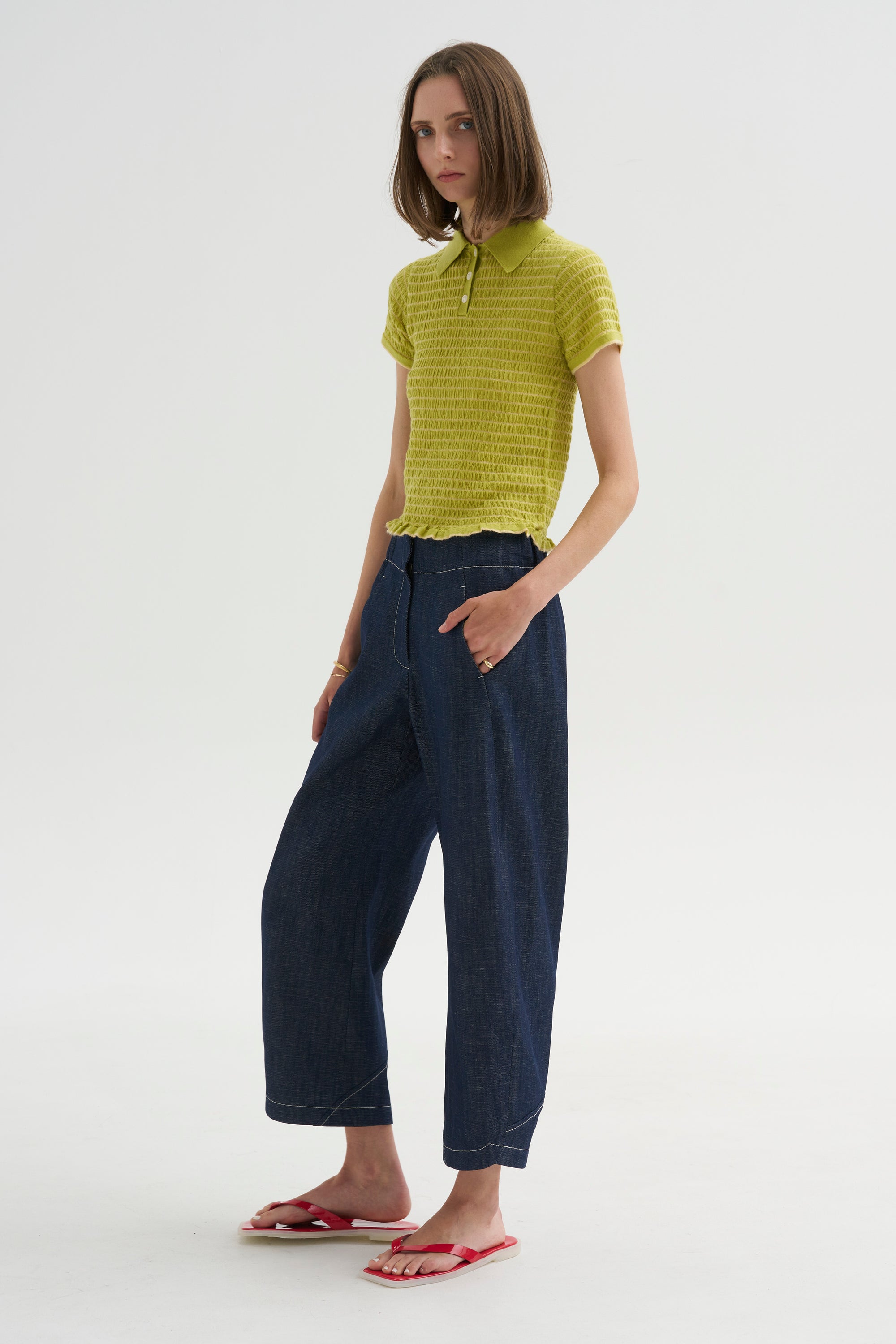 Smocked Shrunken Polo, Evoo &amp; Butter