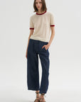 Airy Ringer Tee, Cream & Carmine