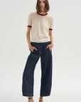 Airy Ringer Tee, Cream & Carmine