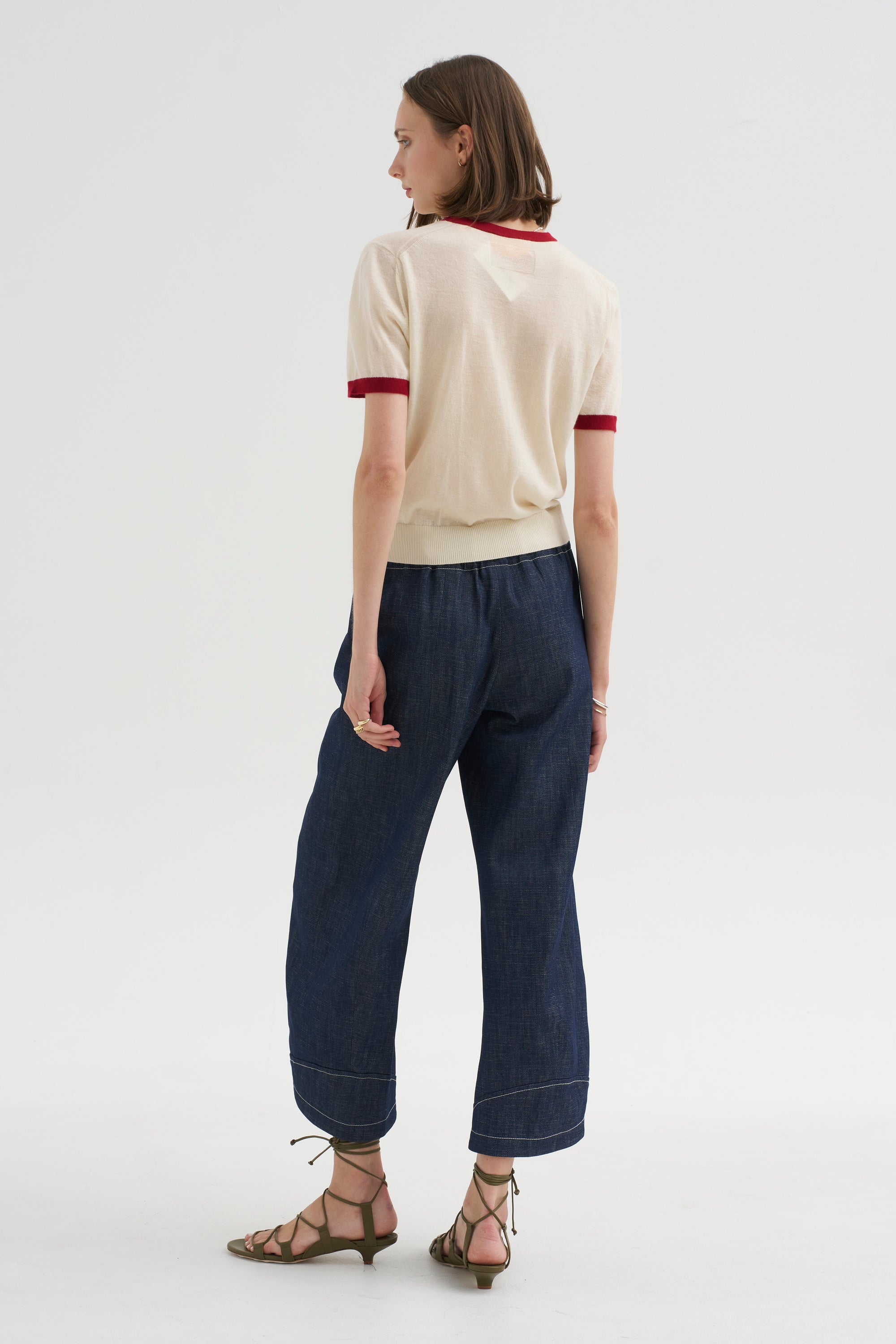 Airy Ringer Tee, Cream &amp; Carmine