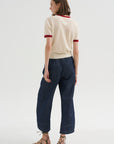 Airy Ringer Tee, Cream & Carmine