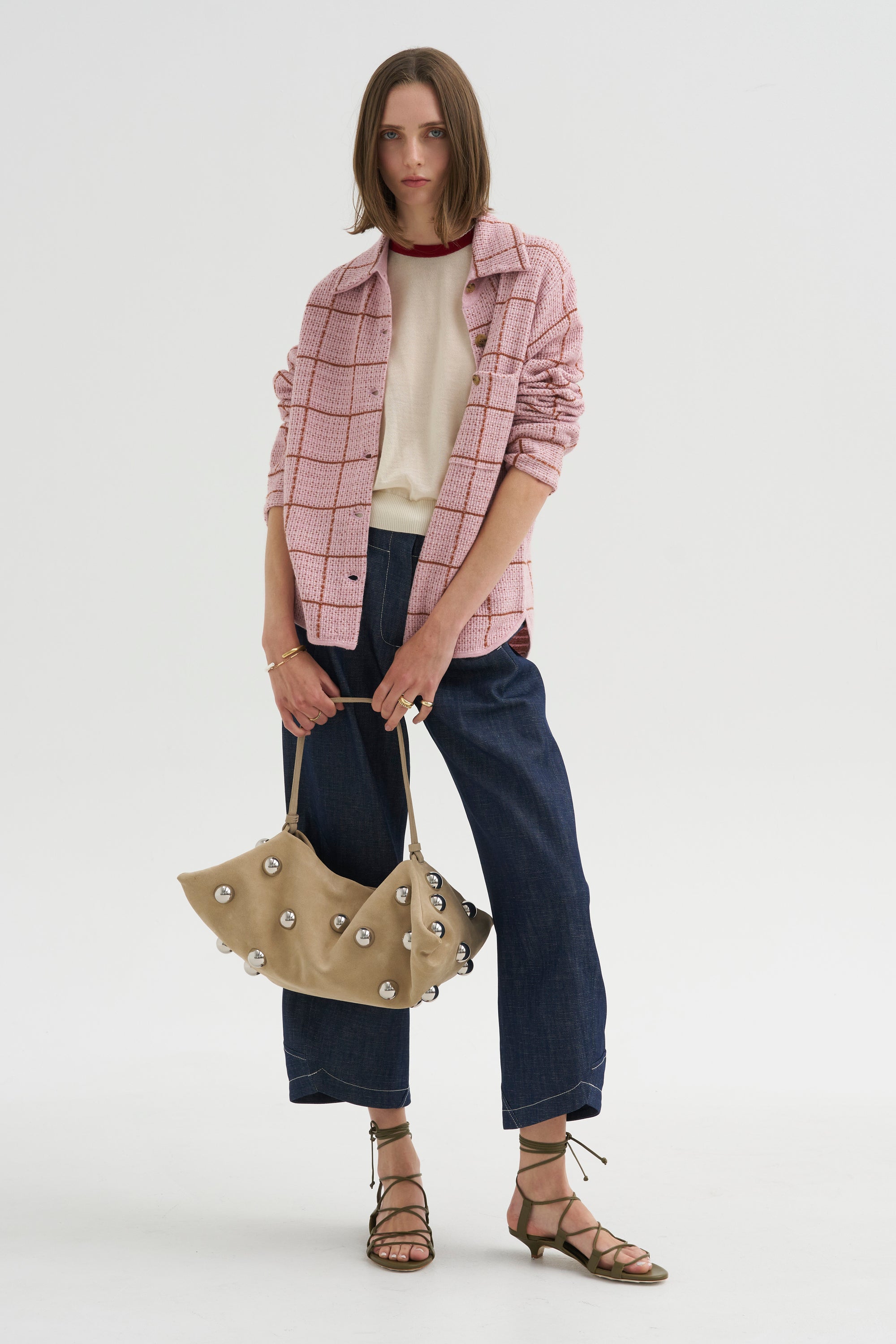 Airy Ringer Tee, Cream &amp; Carmine