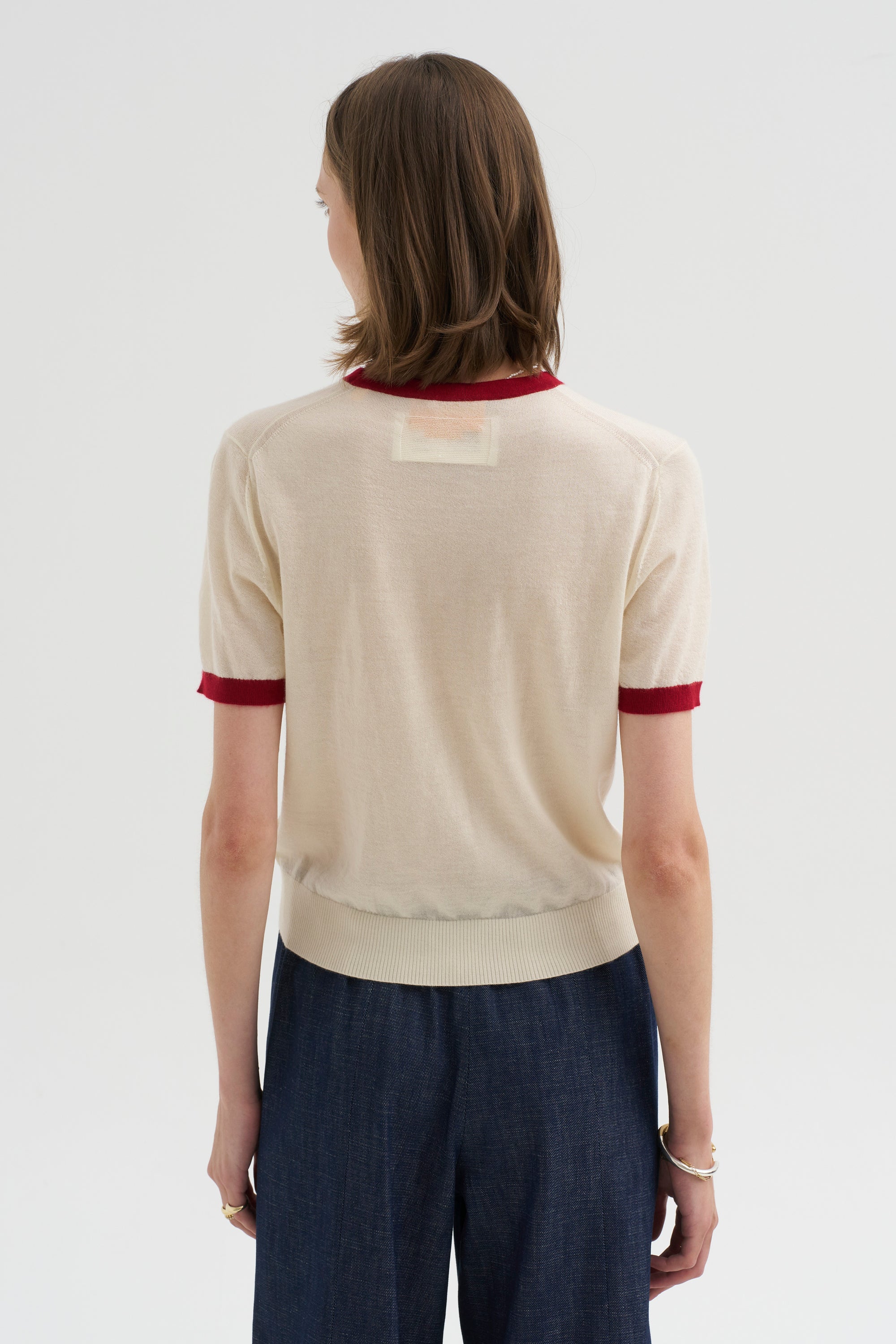 Airy Ringer Tee, Cream &amp; Carmine