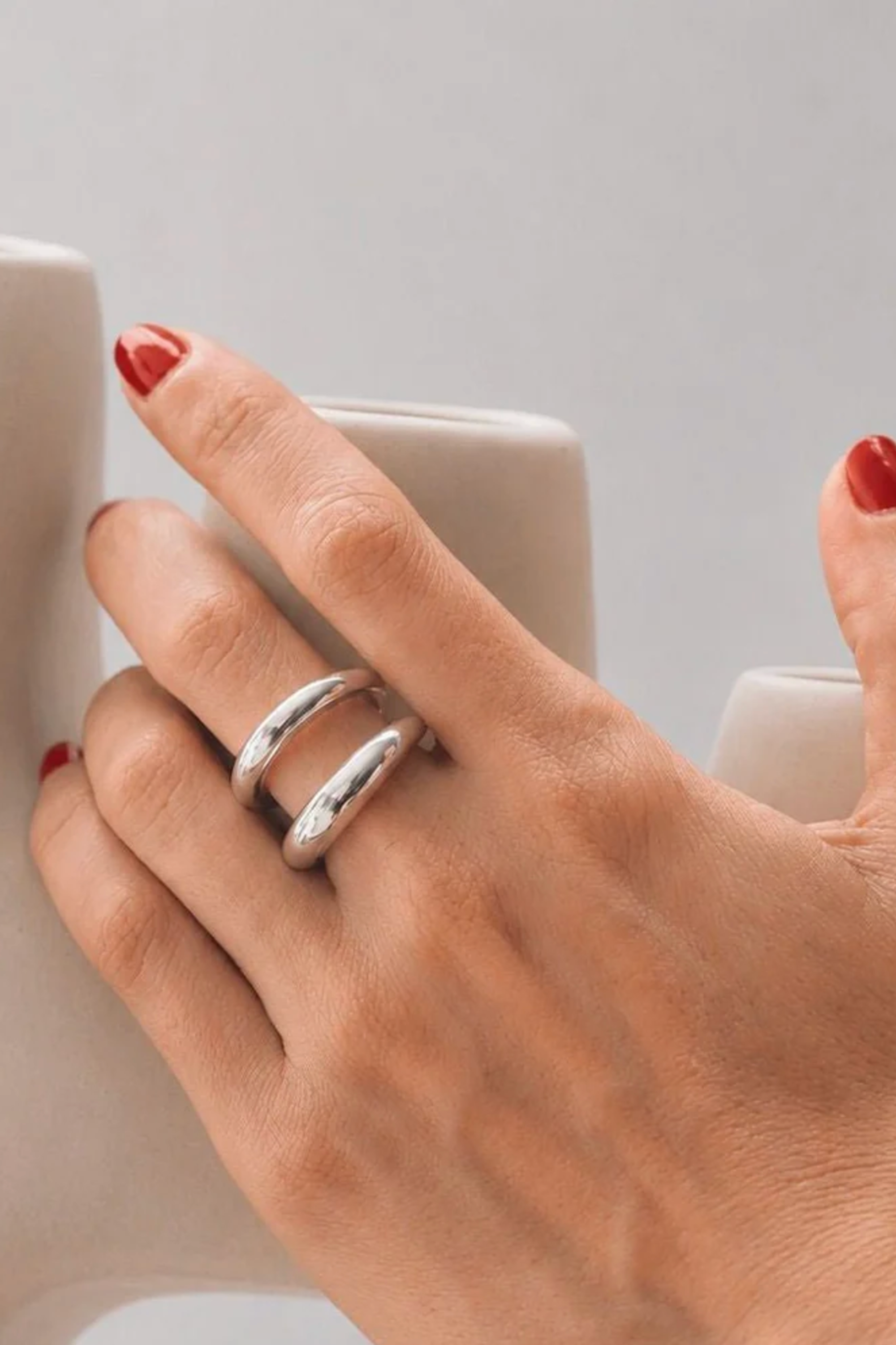 Grande Twin Tusk Ring, Silver