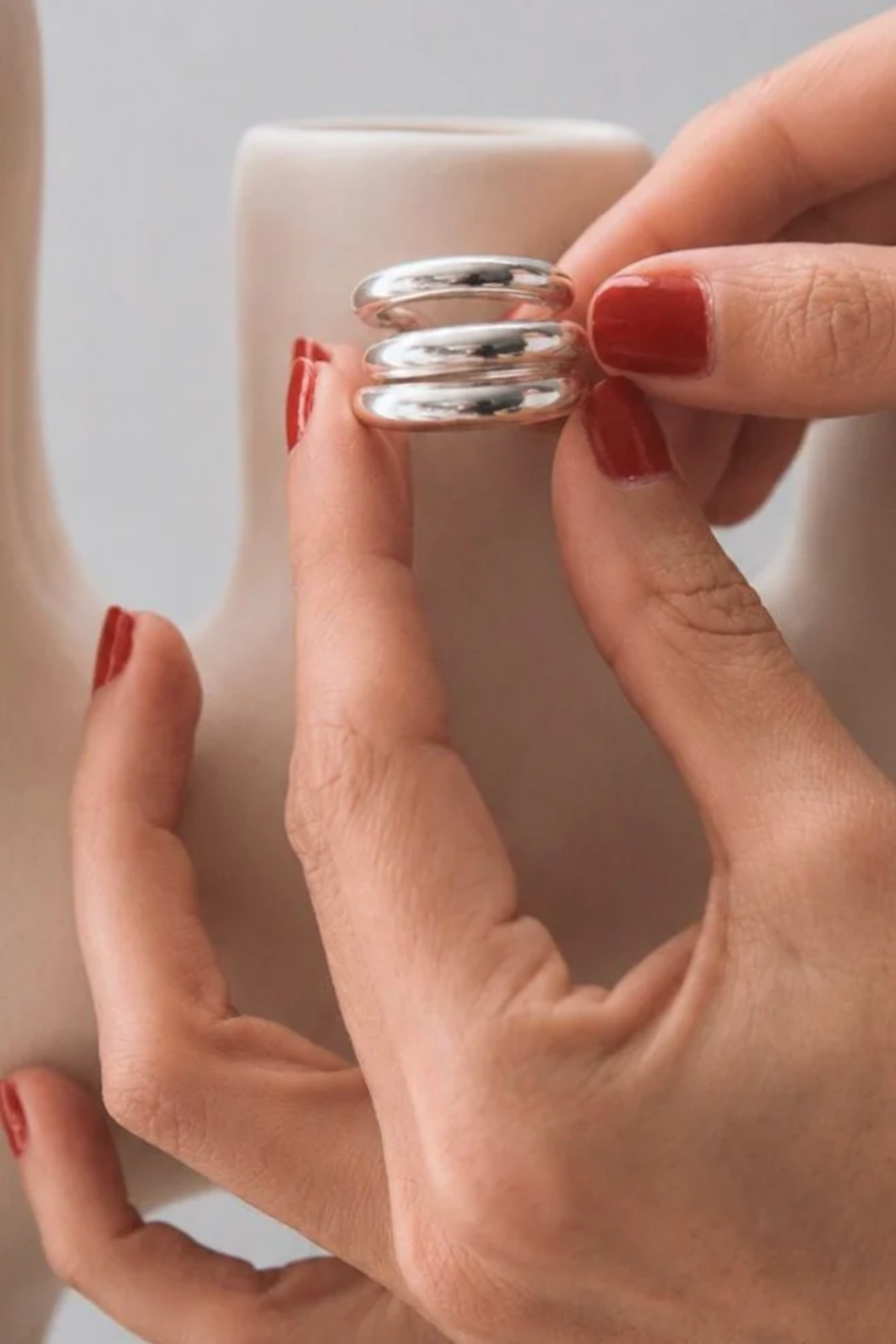 Grande Twin Tusk Ring, Silver