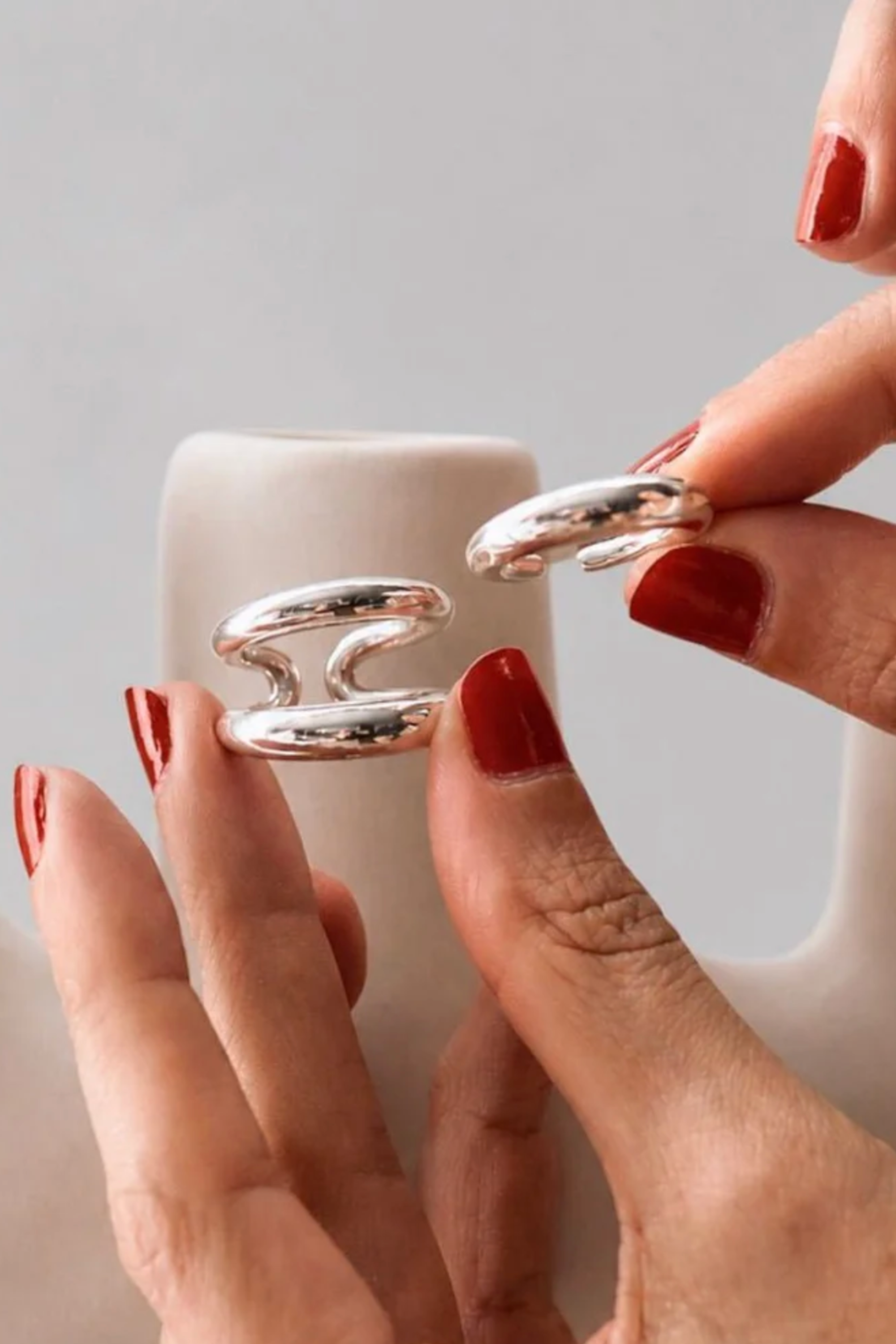 Grande Twin Tusk Ring, Silver