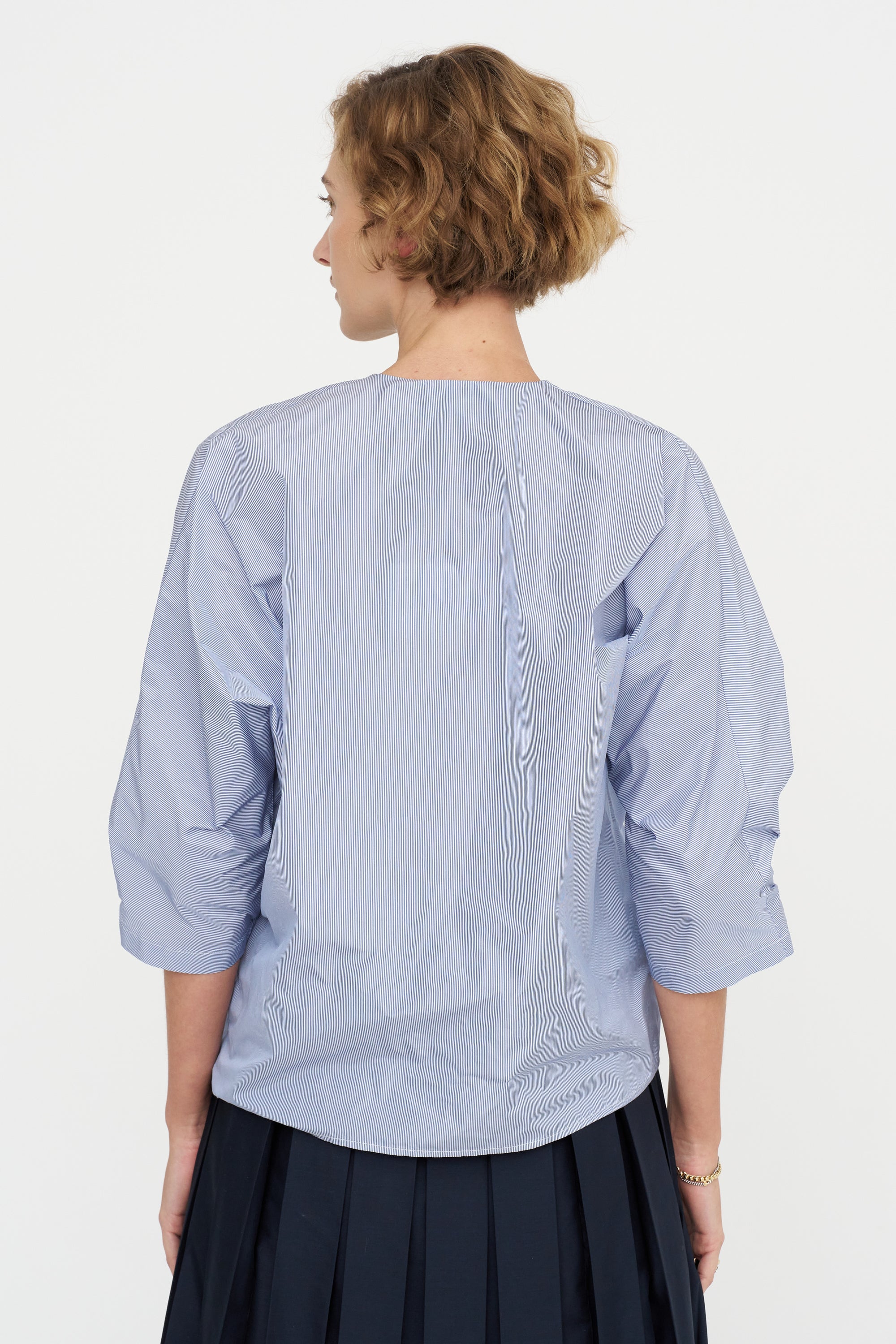 Knot Blouse, White &amp; Navy