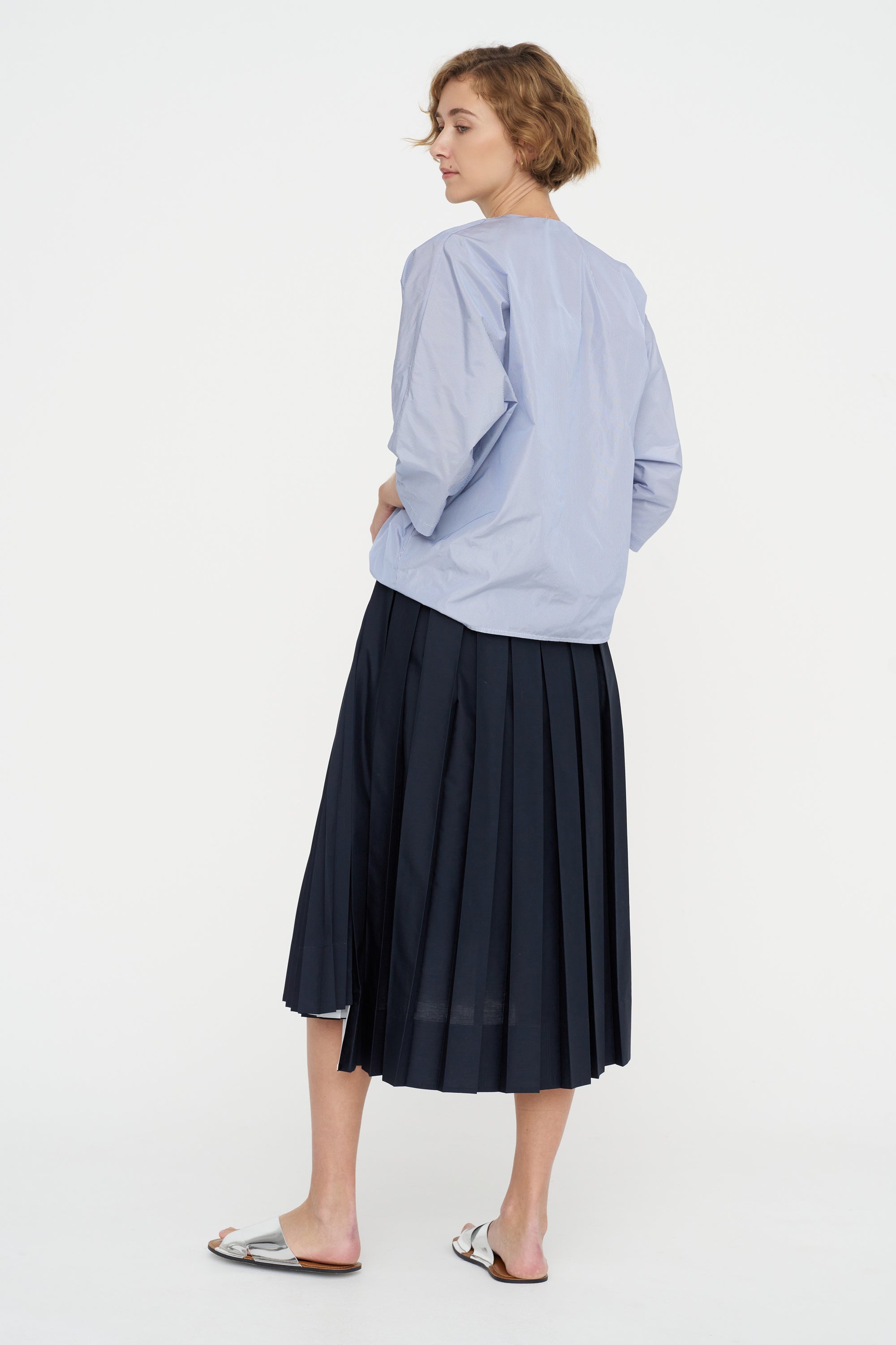 Knot Blouse, White &amp; Navy