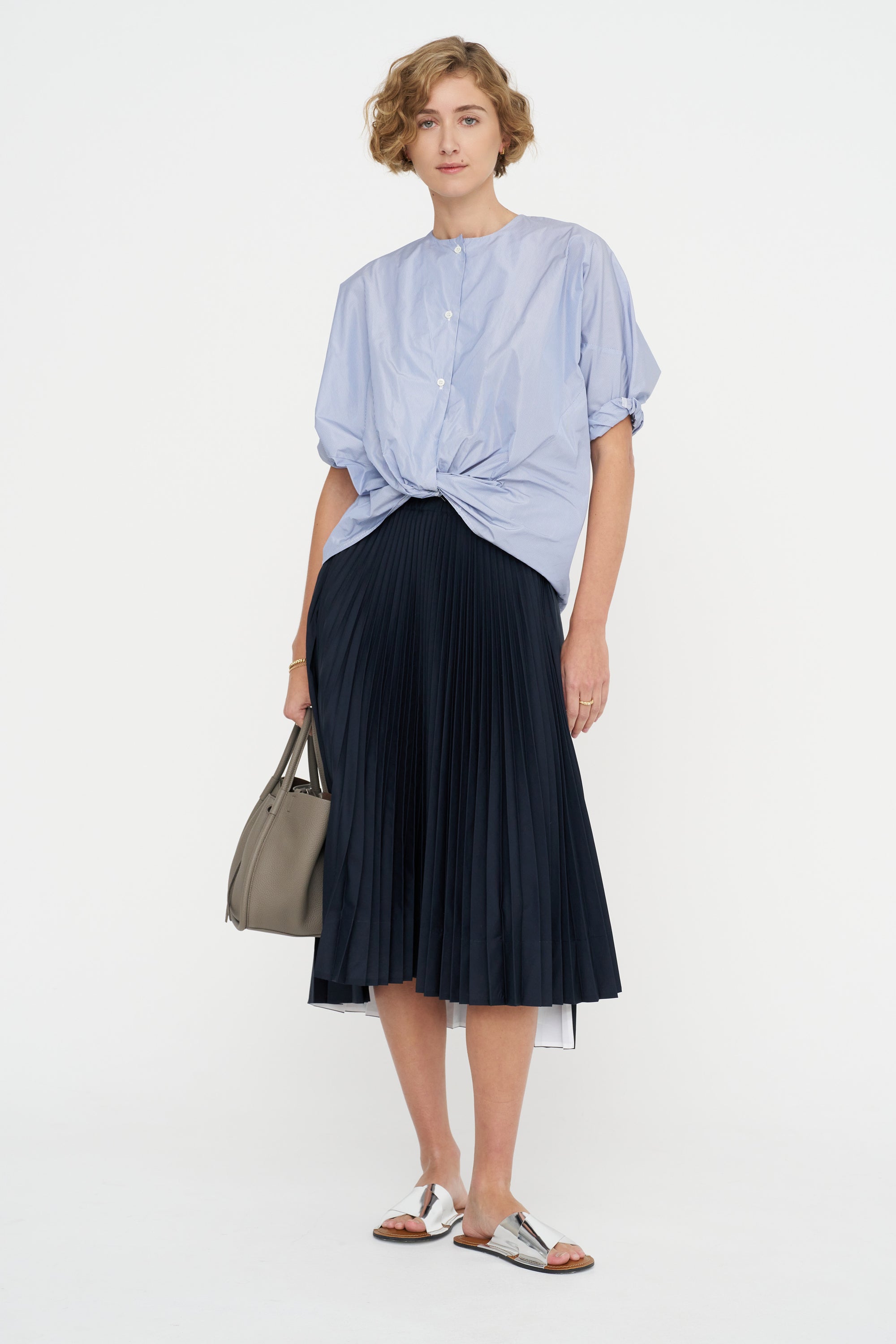 Knot Blouse, White &amp; Navy