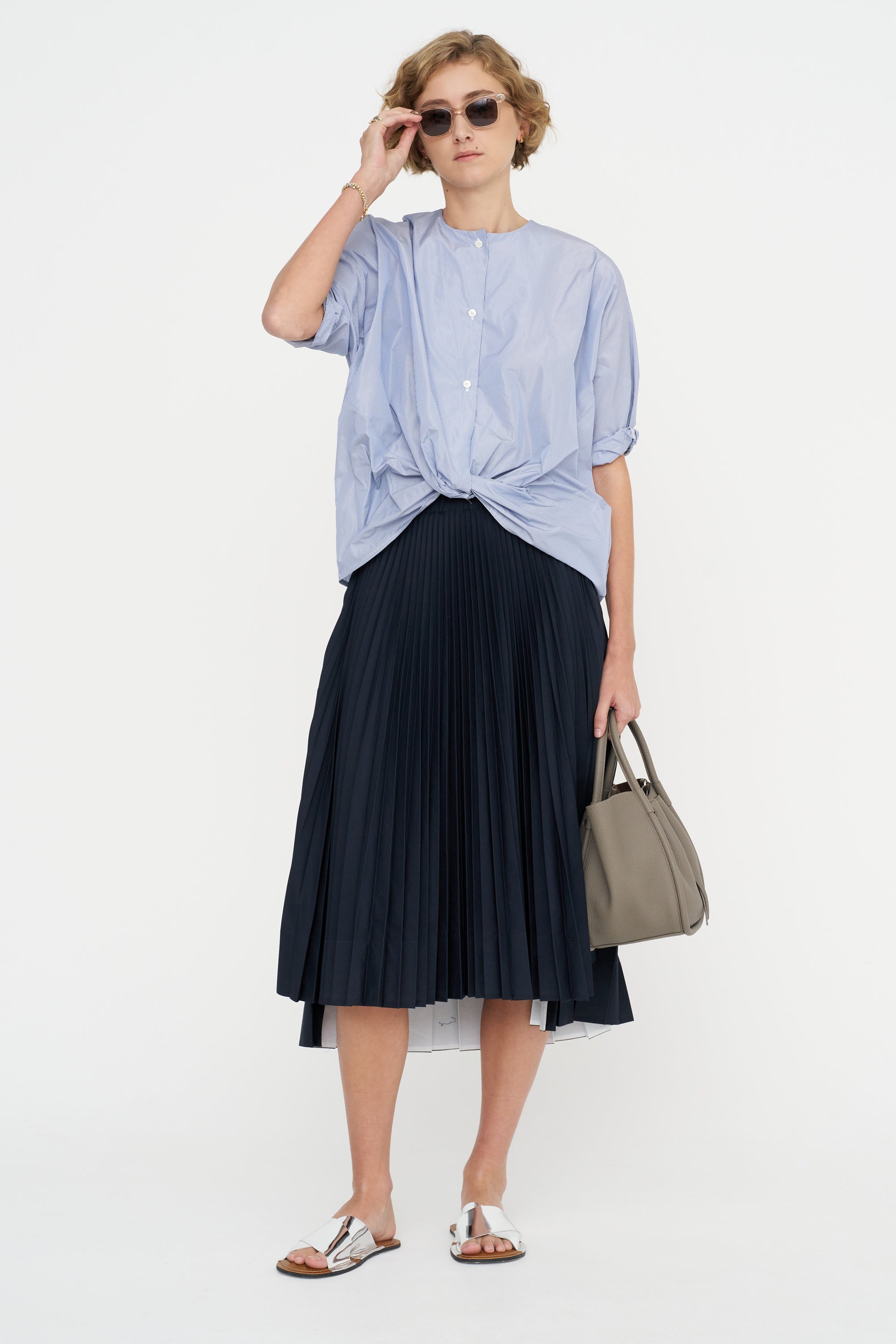 Knot Blouse, White &amp; Navy