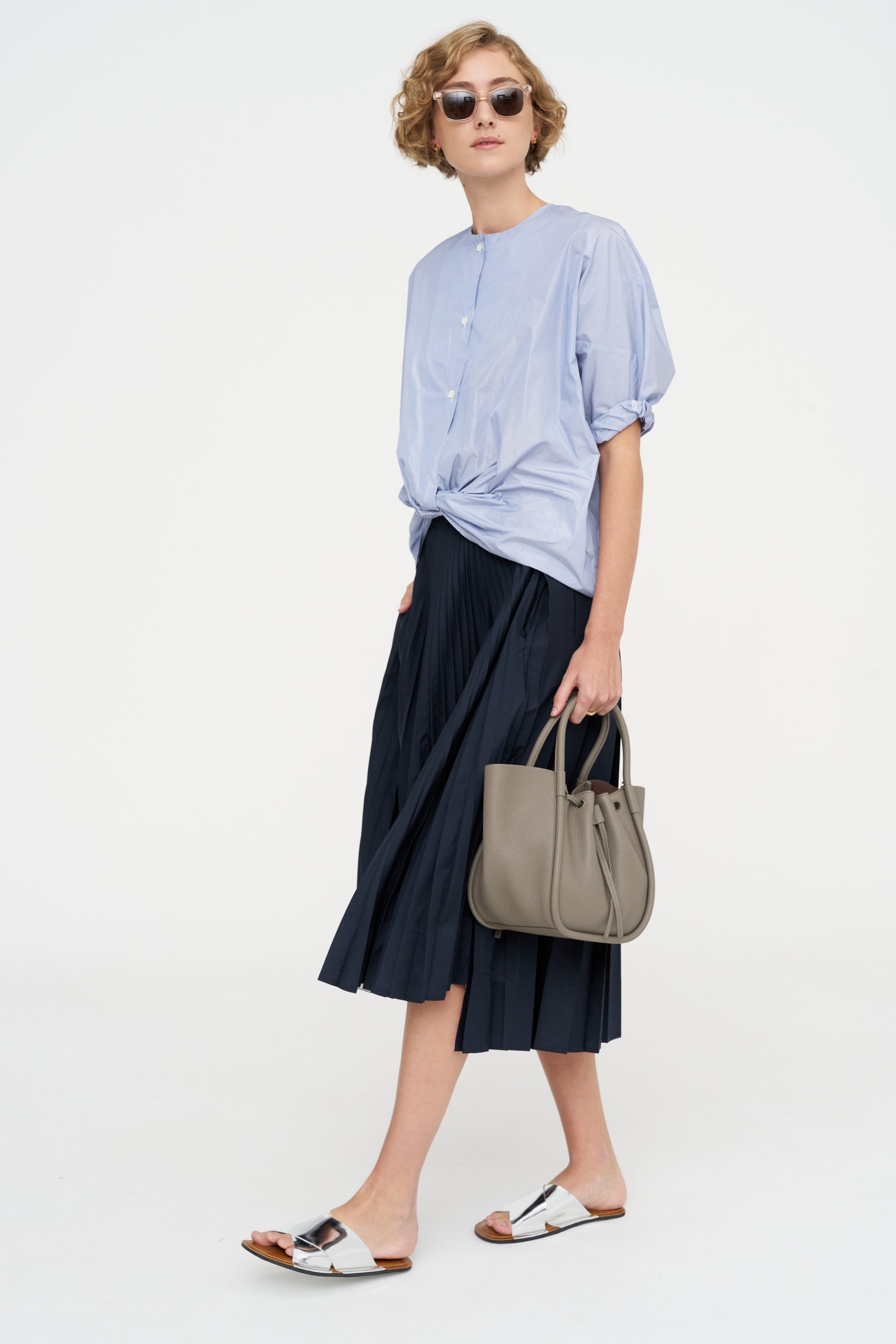 Knot Blouse, White &amp; Navy