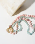 Pink Opal Beads, Yellow Gold