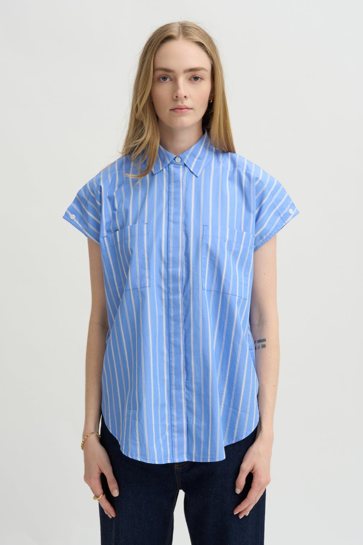 Woven Cap Sleeve, Blue Multi