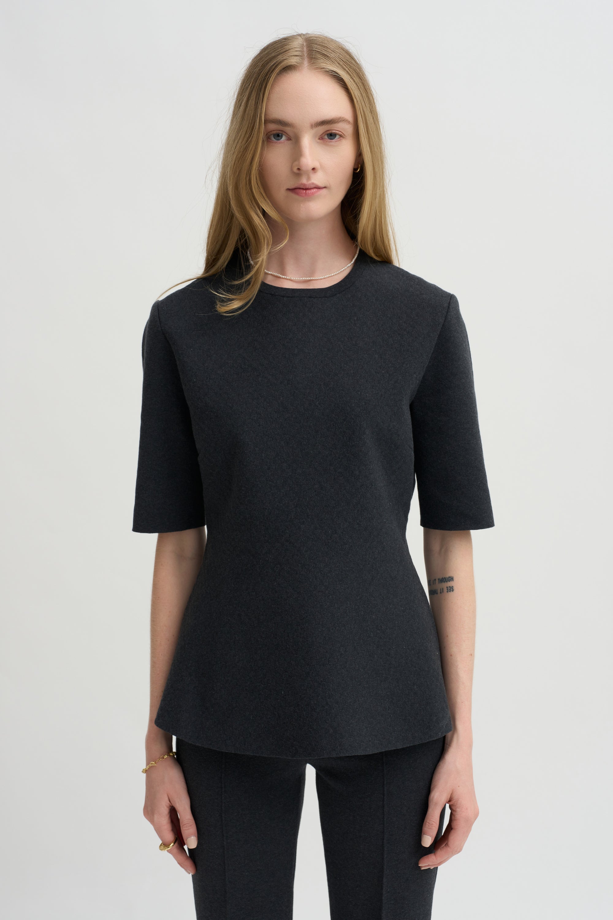 Mini Check Wes Top, Charcoal