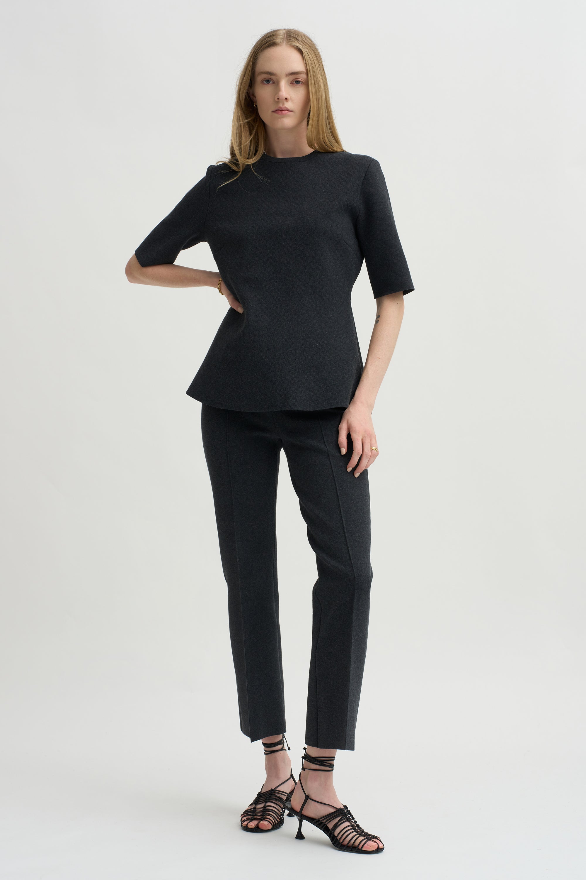 Mini Check Wes Top, Charcoal
