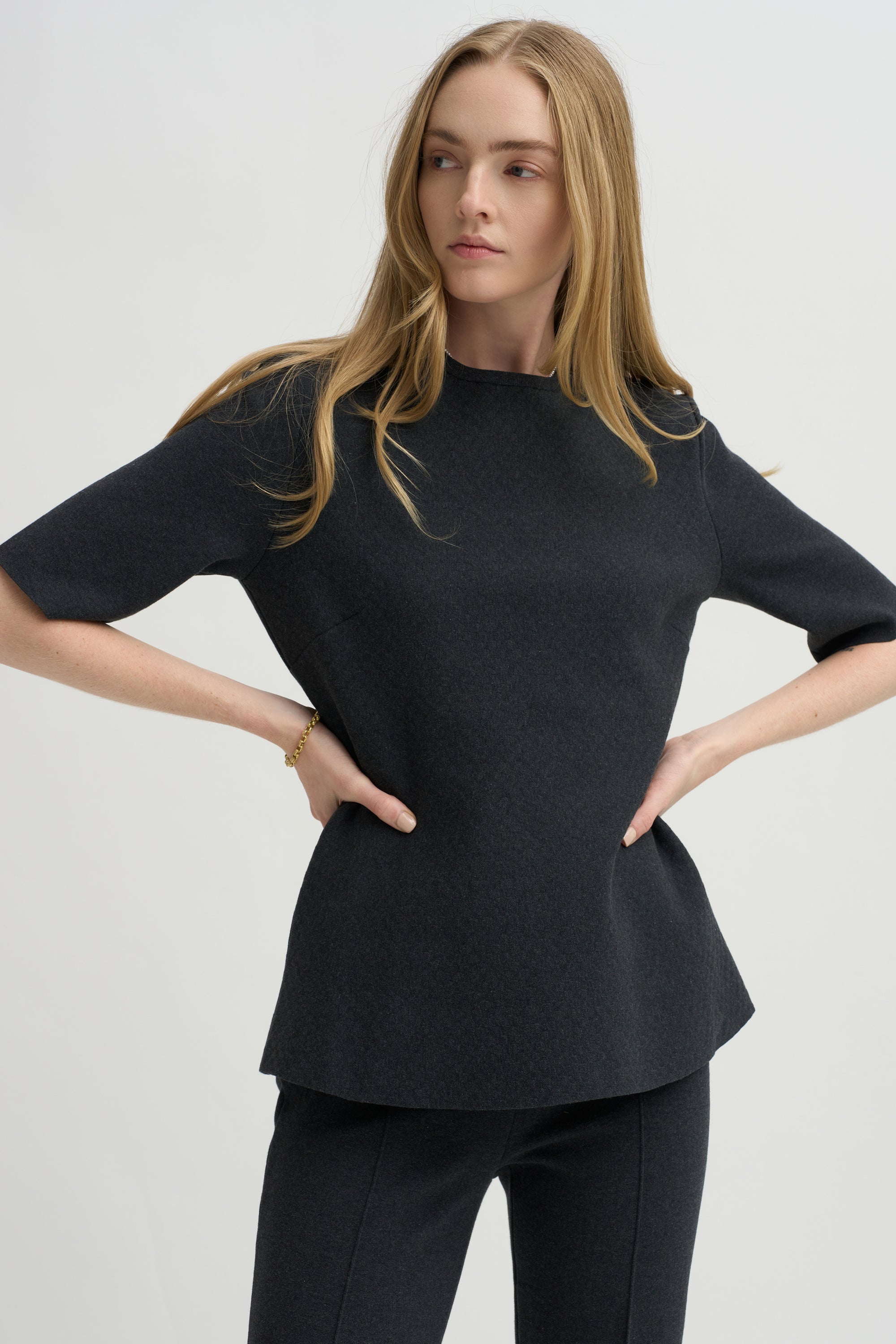 Mini Check Wes Top, Charcoal