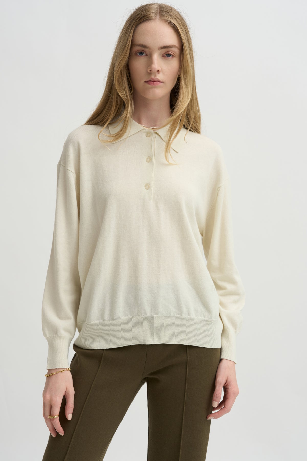 Elyse Oversized Polo, Ivory
