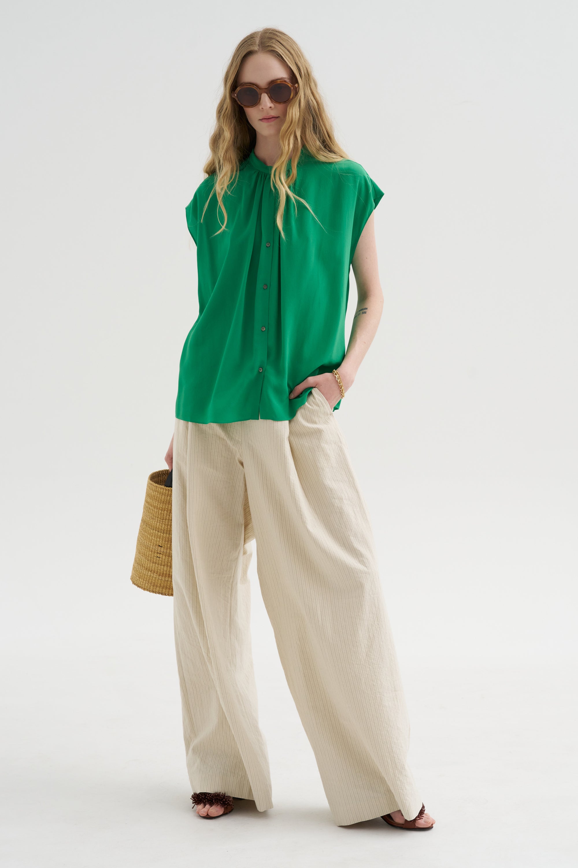 Hexham - Silk Crepe Blouse, Green