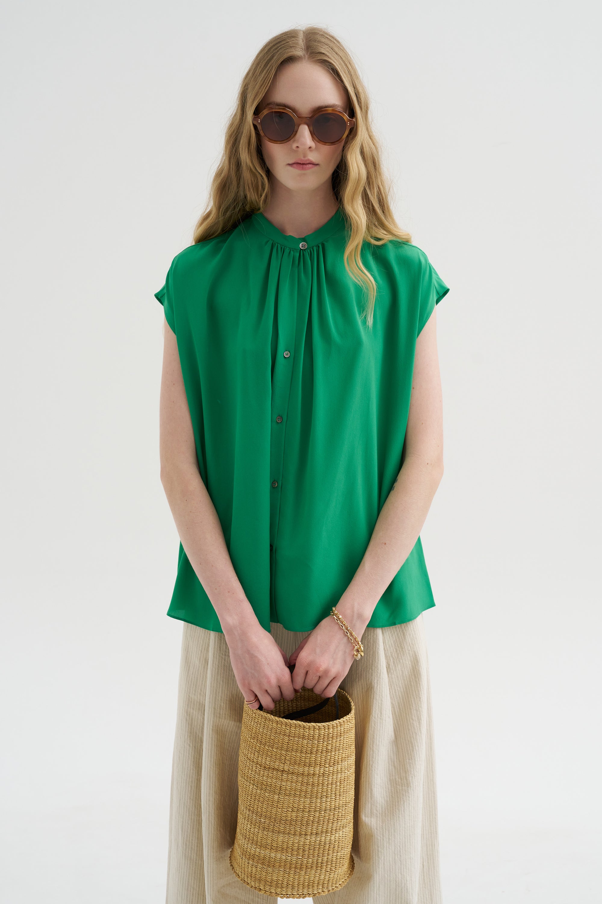 Hexham - Silk Crepe Blouse, Green