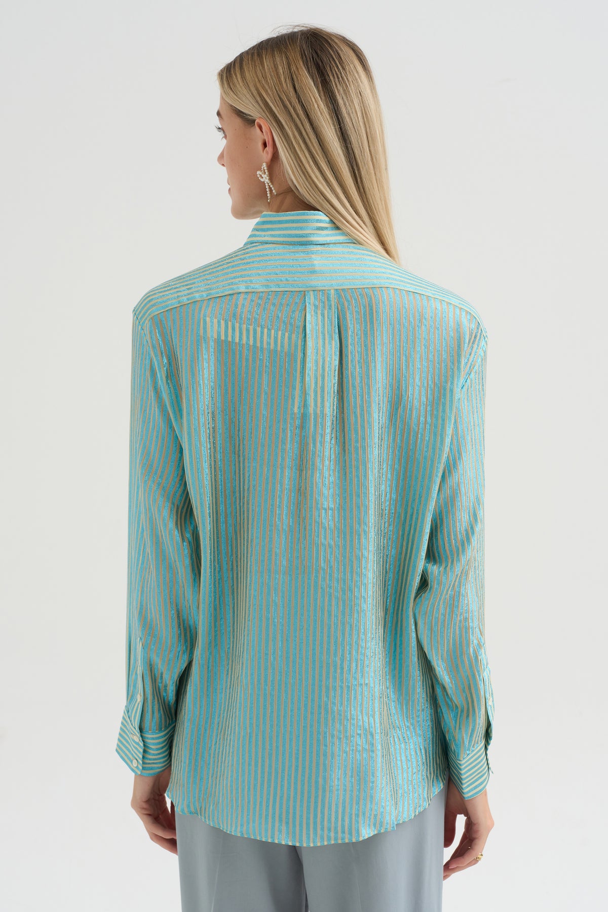 Joseph - Striped Lurex Shirt, Blue Stripe