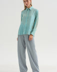 Joseph - Striped Lurex Shirt, Blue Stripe