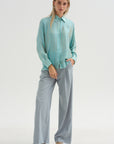 Joseph - Striped Lurex Shirt, Blue Stripe