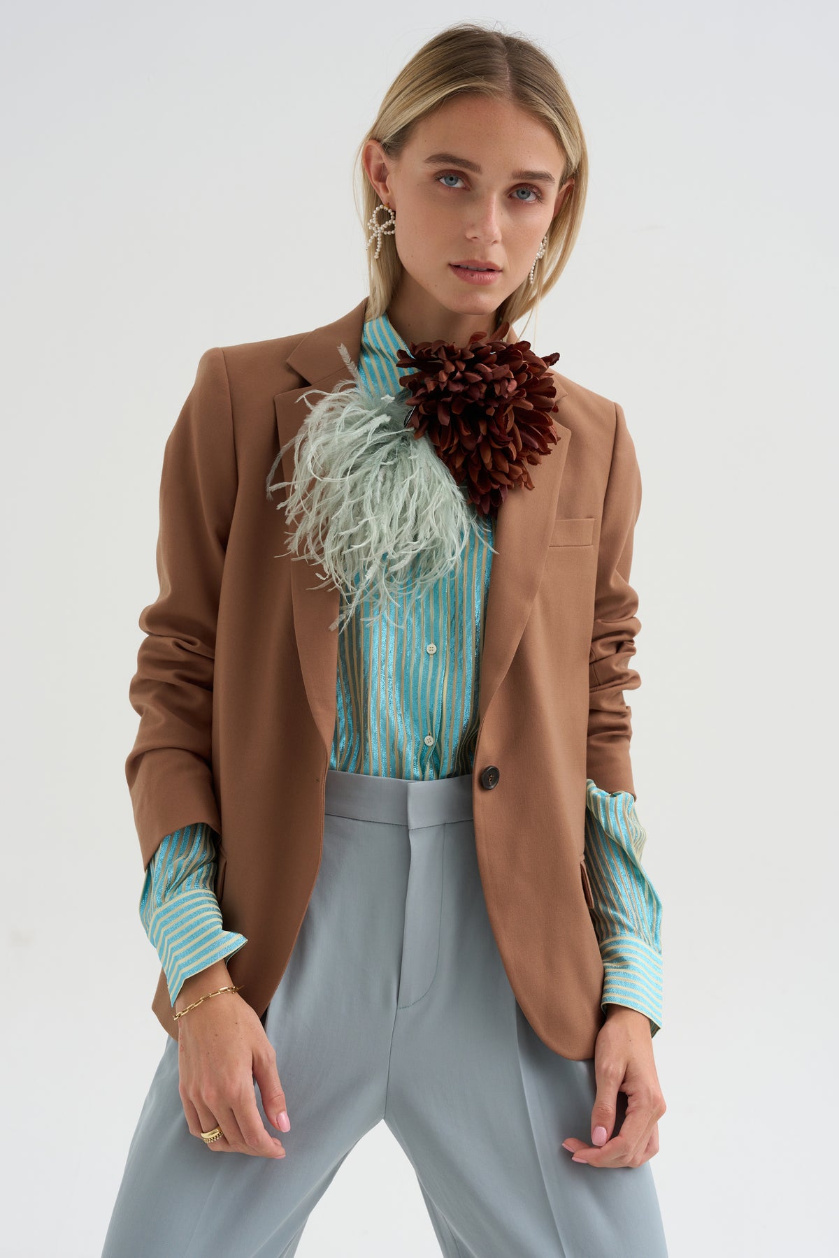 Joseph - Striped Lurex Shirt, Blue Stripe