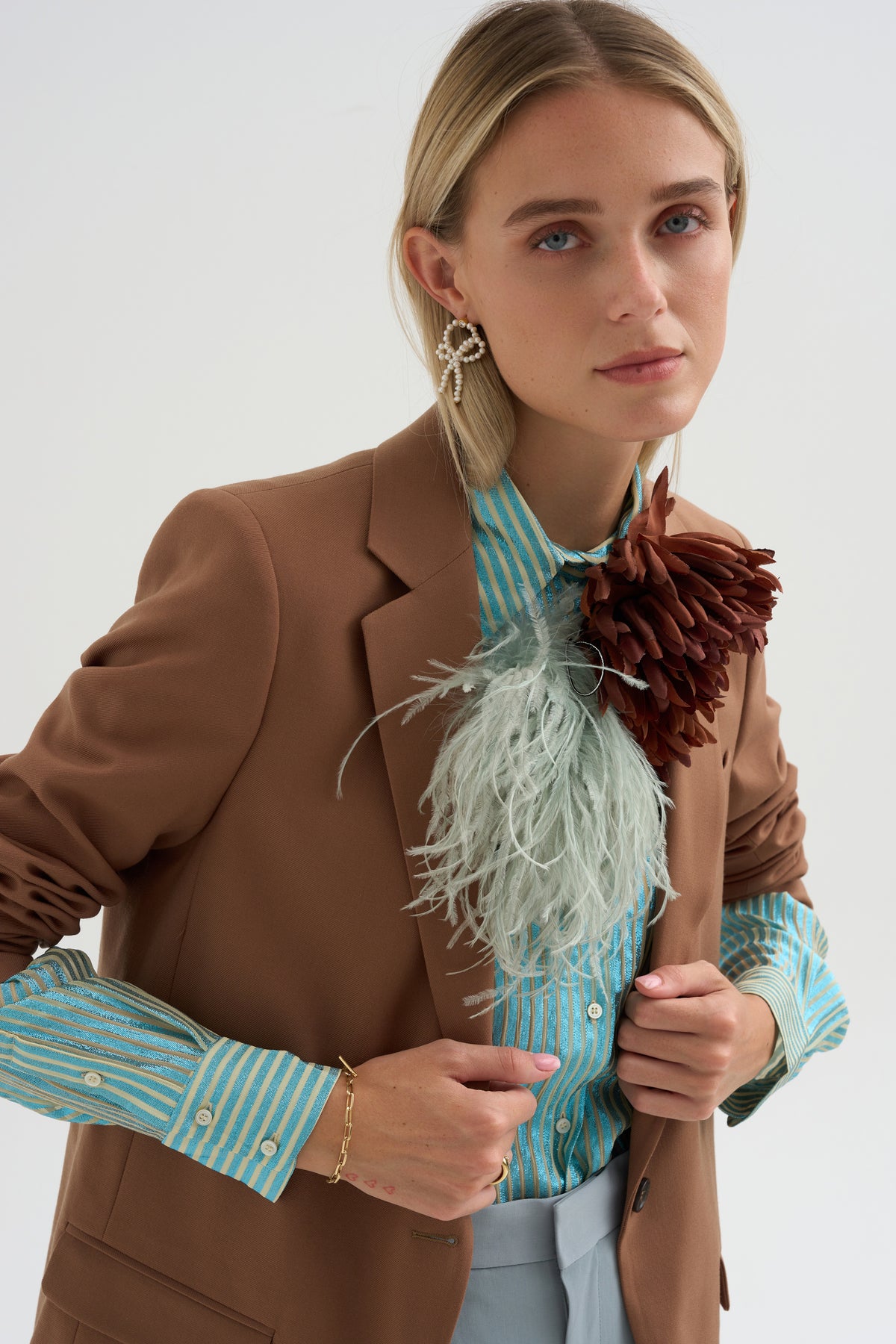 Joseph - Striped Lurex Shirt, Blue Stripe