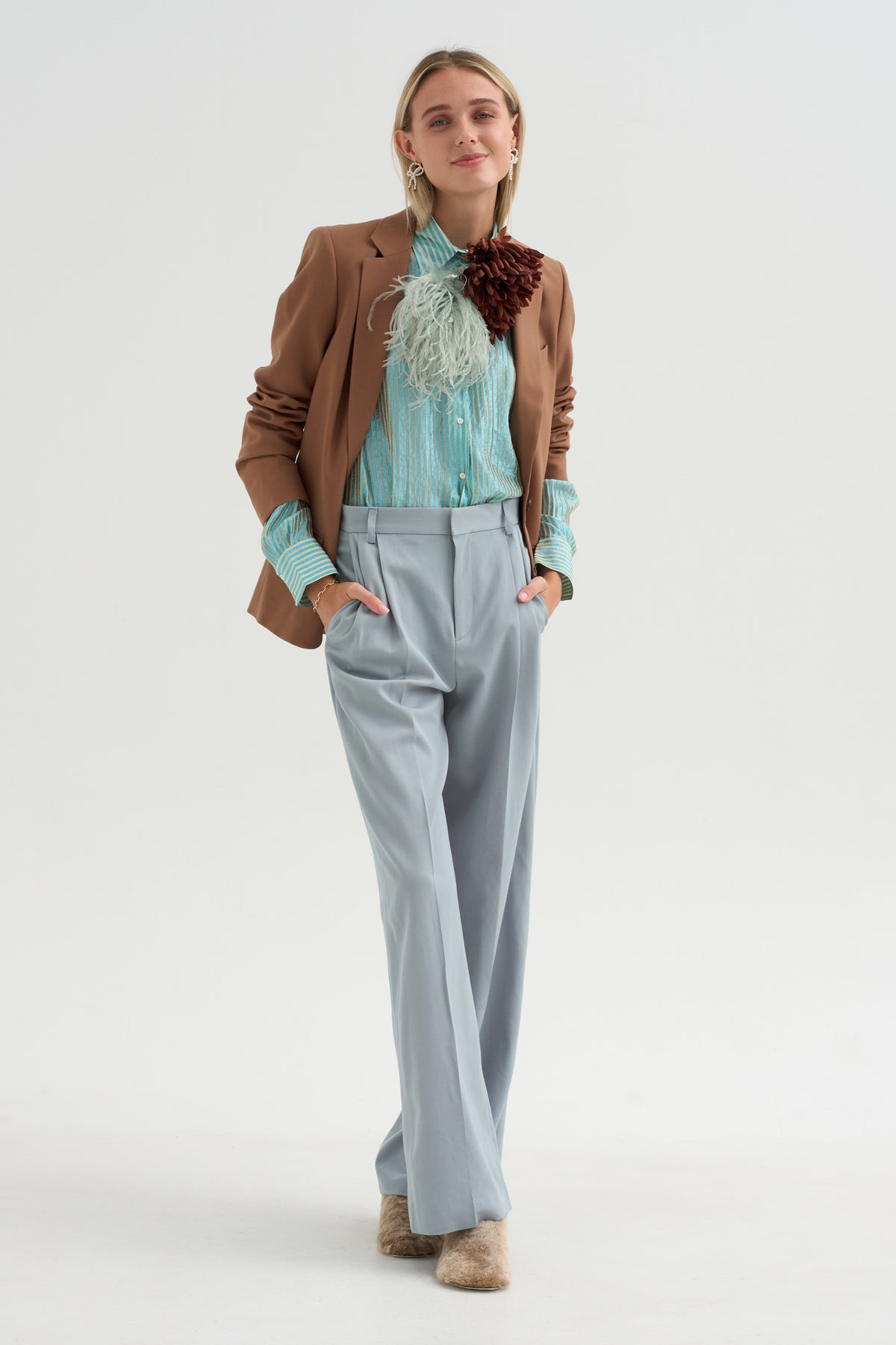 Joseph - Striped Lurex Shirt, Blue Stripe