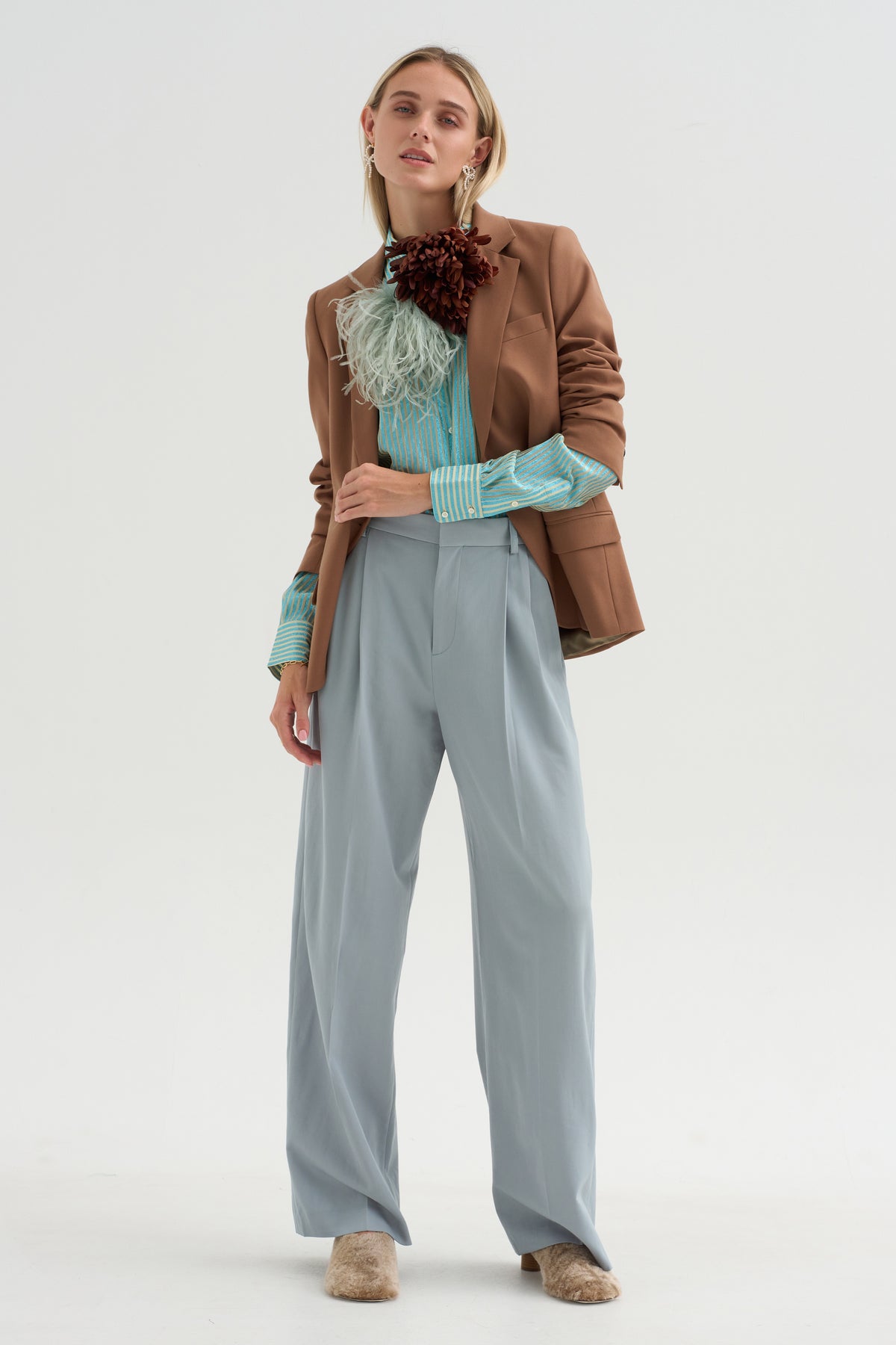 Joseph - Striped Lurex Shirt, Blue Stripe