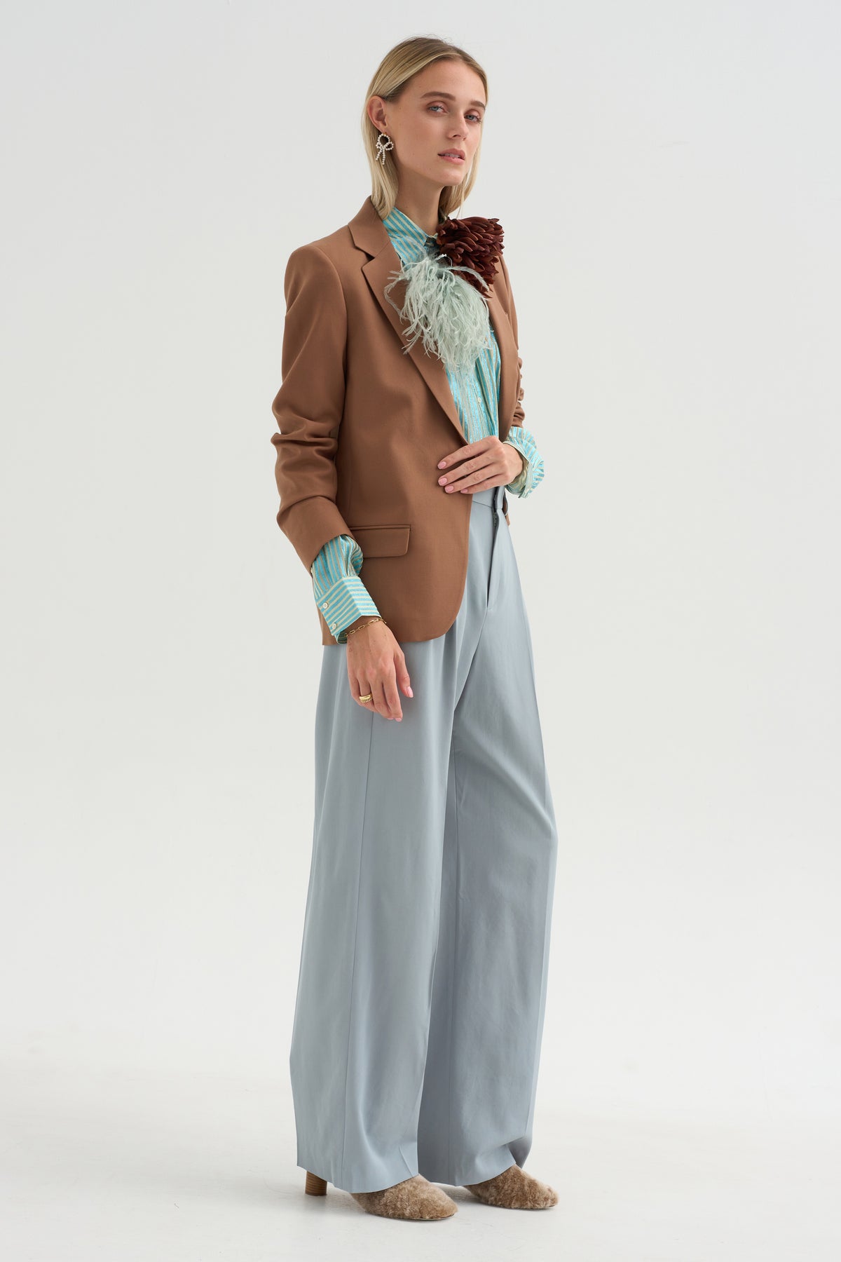 Joseph - Striped Lurex Shirt, Blue Stripe