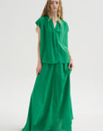 Ludlow - Long silk Crepe Skirt, Green