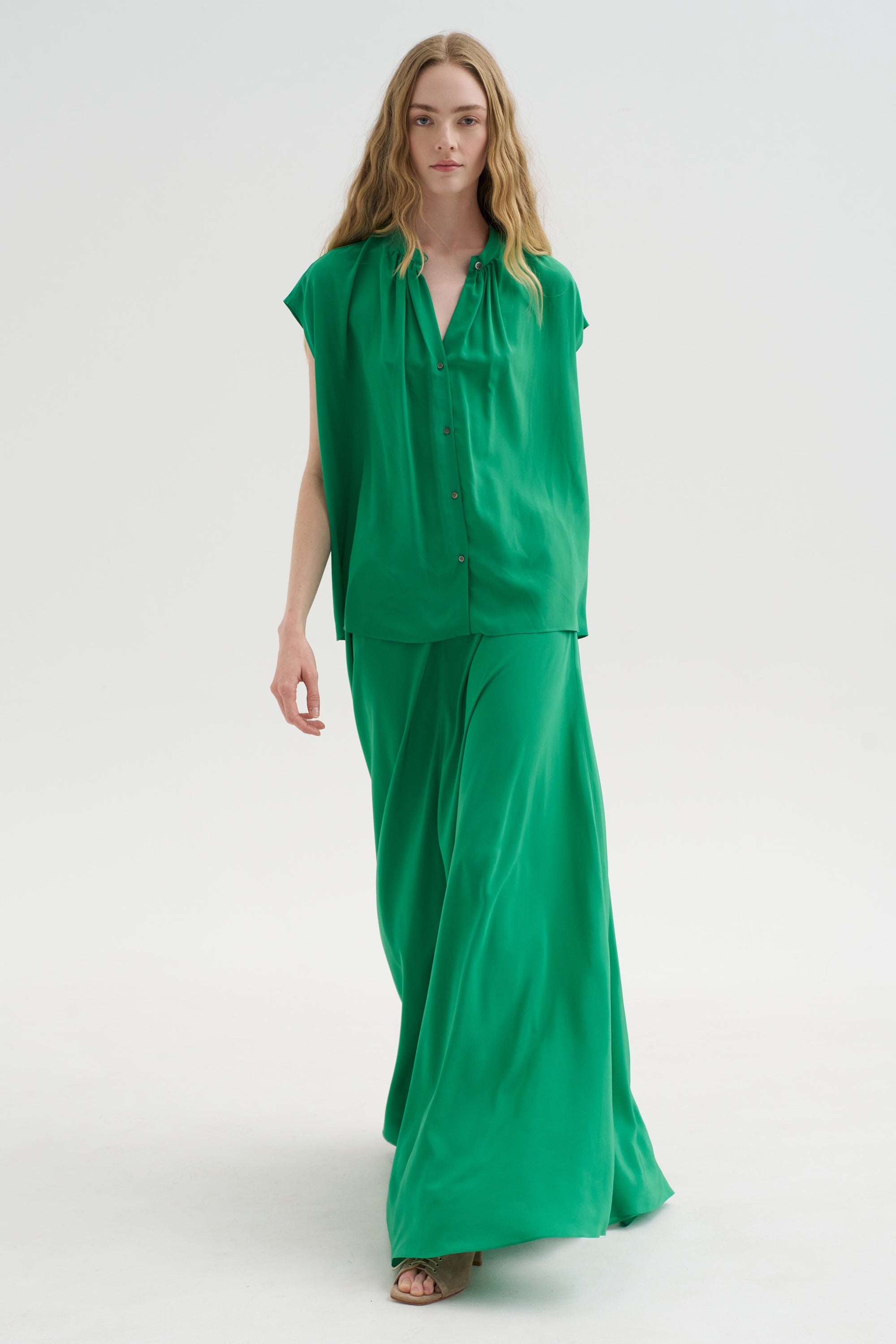Ludlow - Long silk Crepe Skirt, Green