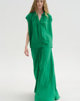 Ludlow - Long silk Crepe Skirt, Green