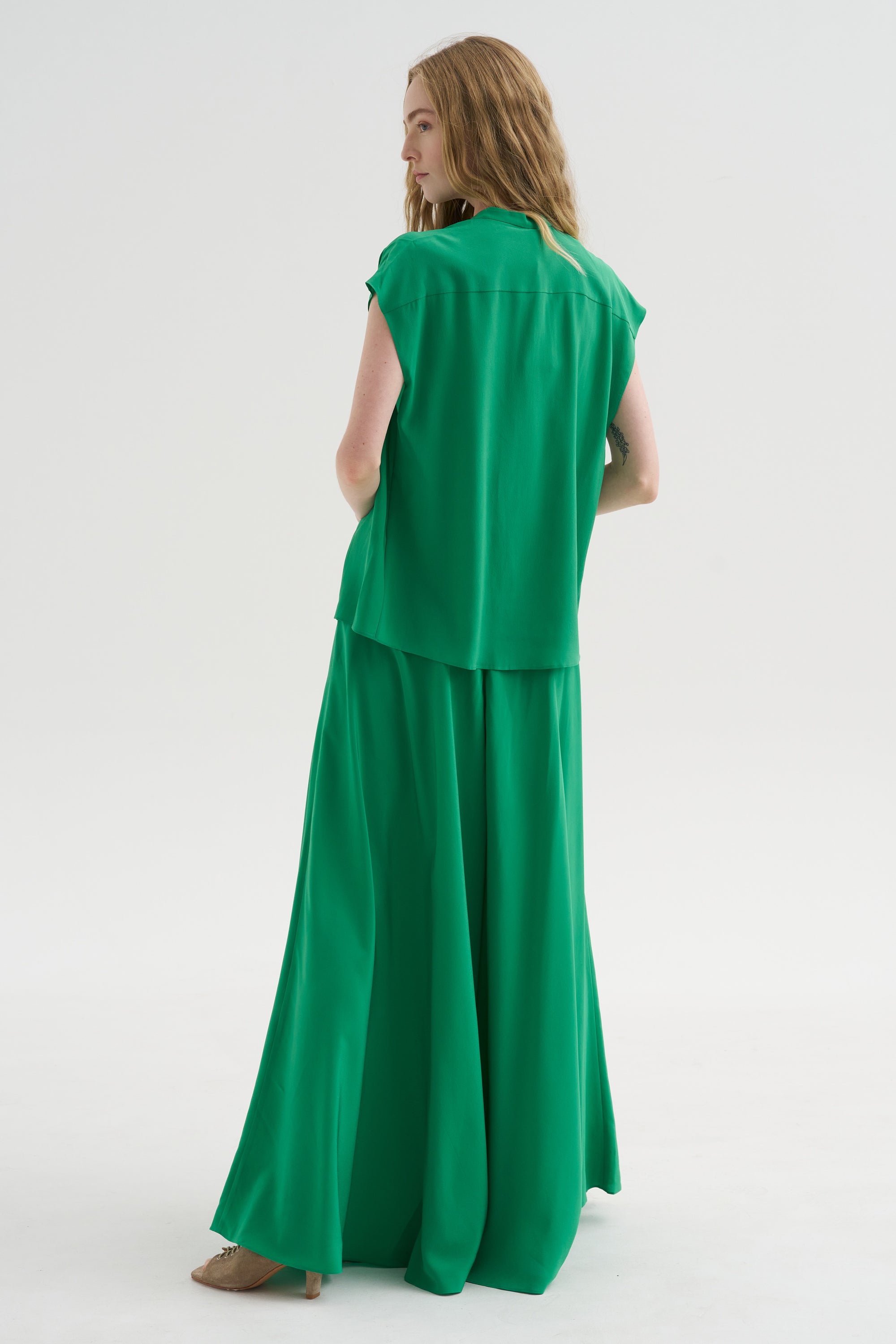 Ludlow - Long silk Crepe Skirt, Green