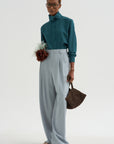 Damien - Pleated Pants In Wool Gabardine, Ice Blue