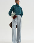 Damien - Pleated Pants In Wool Gabardine, Ice Blue