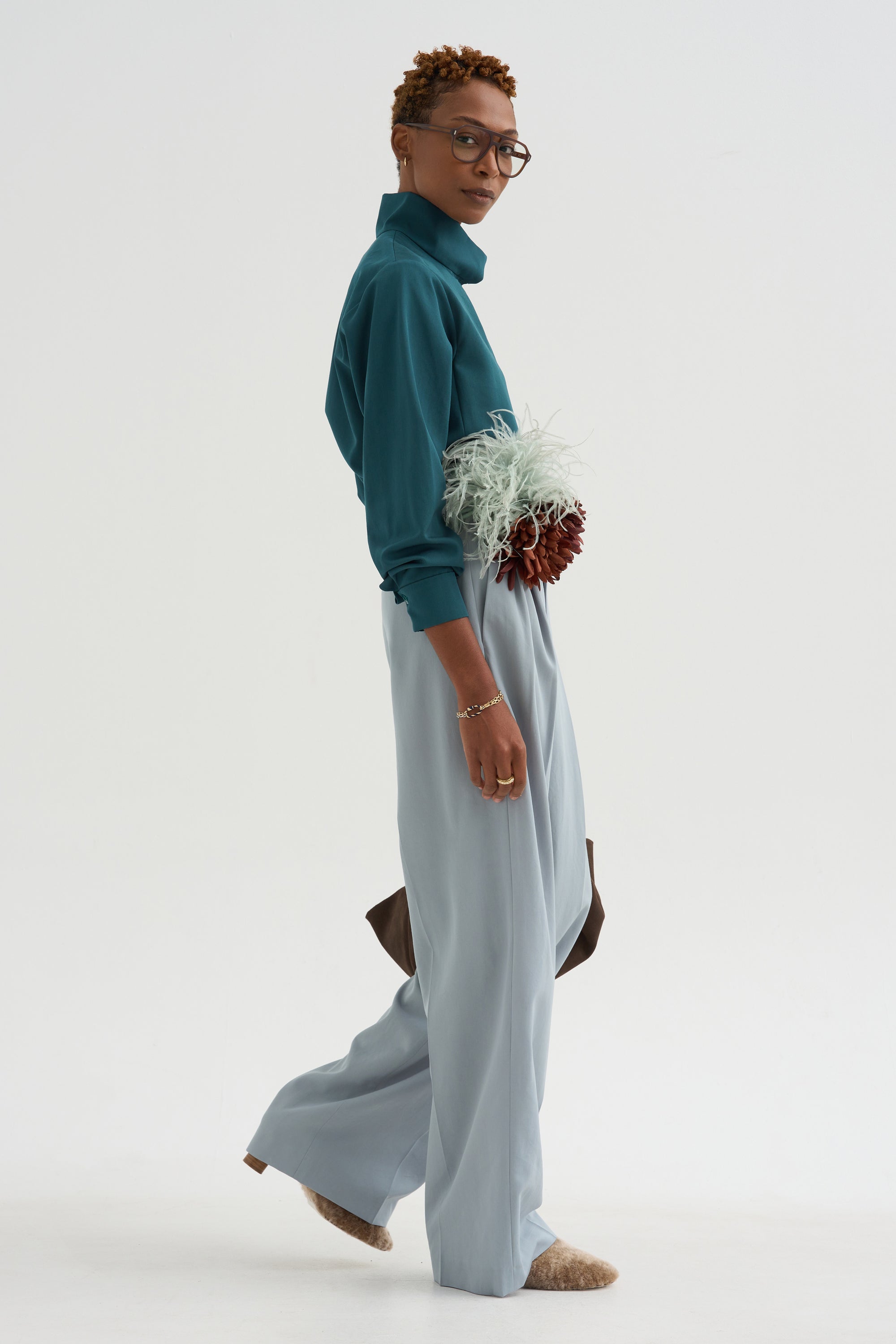 Damien - Pleated Pants In Wool Gabardine, Ice Blue