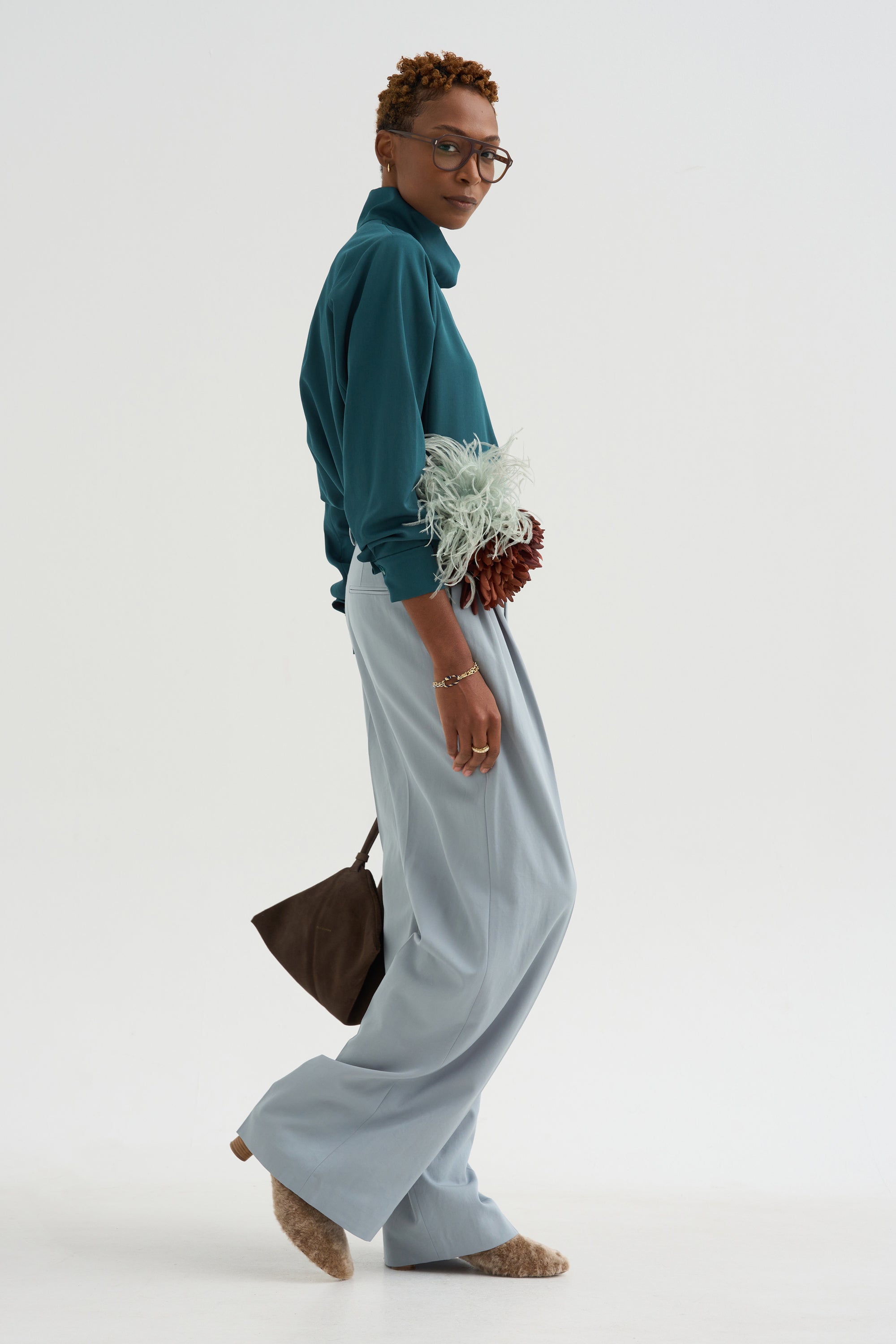 Damien - Pleated Pants In Wool Gabardine, Ice Blue
