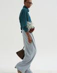 Damien - Pleated Pants In Wool Gabardine, Ice Blue
