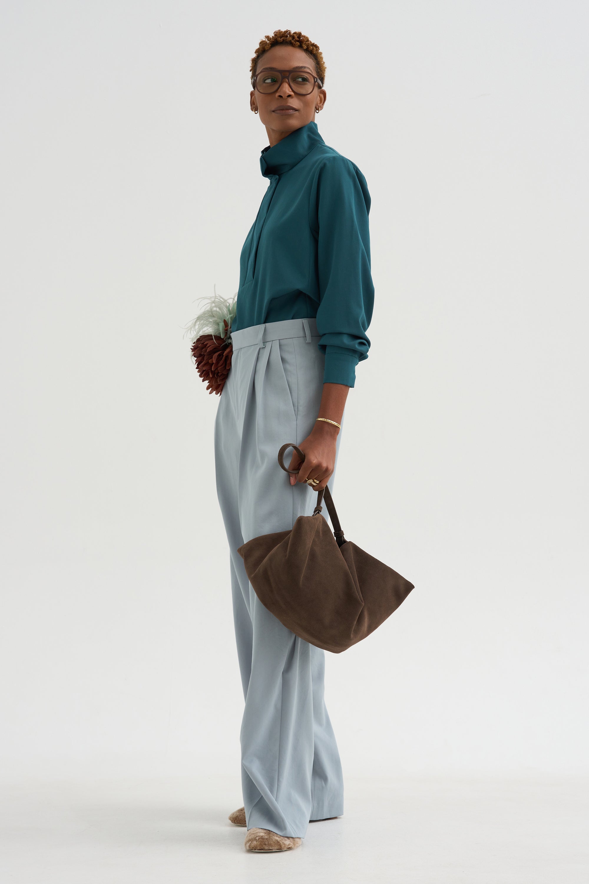 Damien - Pleated Pants In Wool Gabardine, Ice Blue