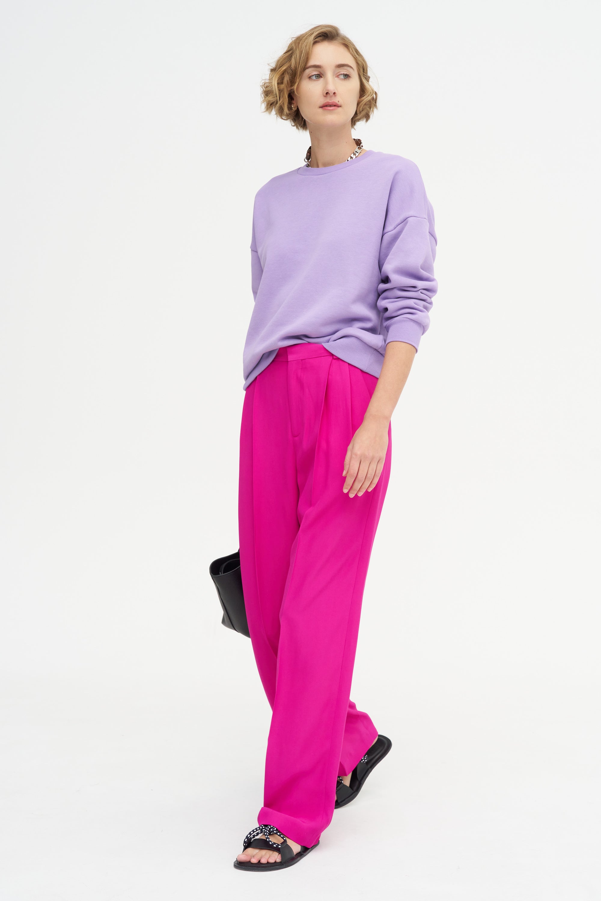 Falmouth - Viscose And Acetate Front Pleats Pants, Fuchsia