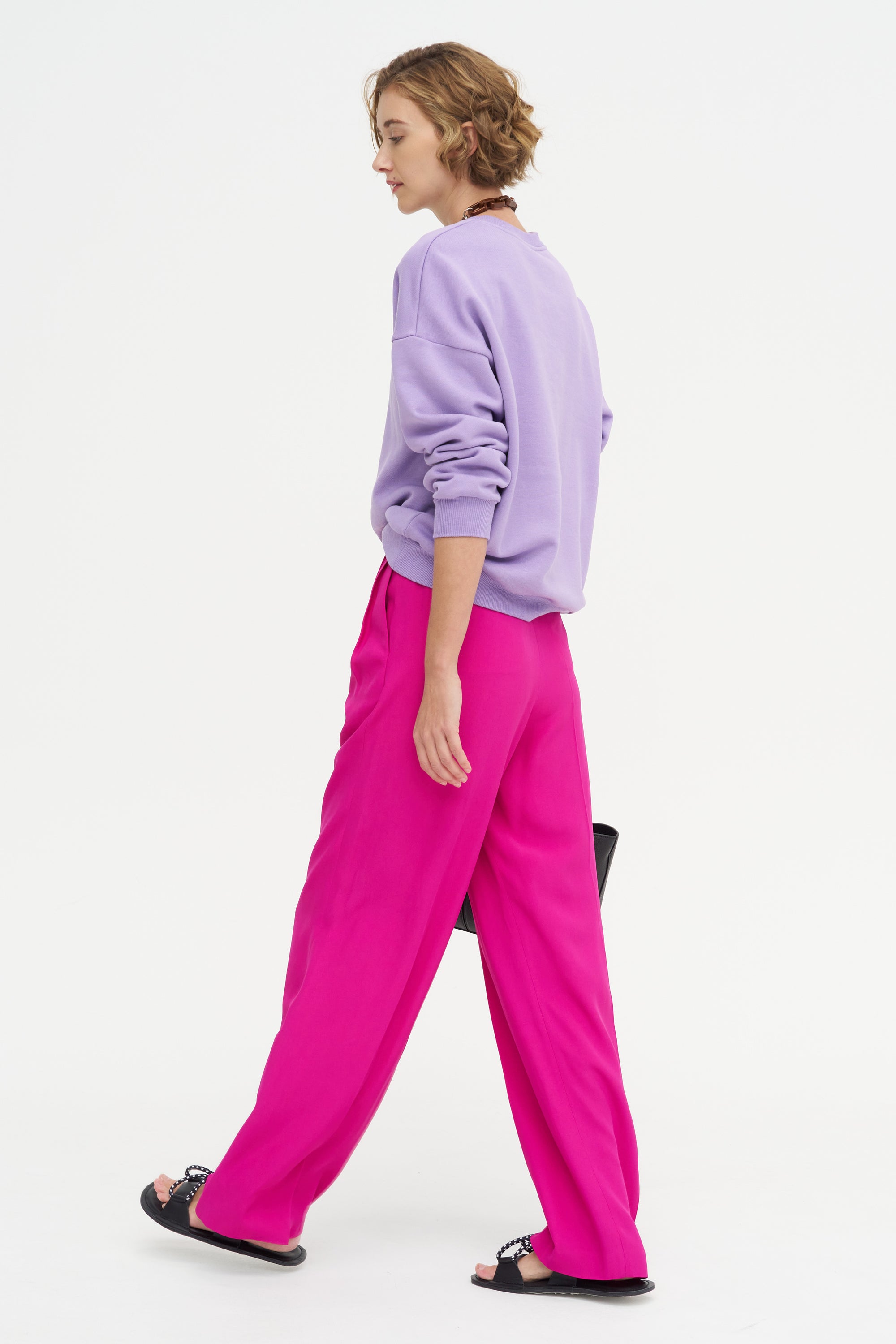 Falmouth - Viscose And Acetate Front Pleats Pants, Fuchsia