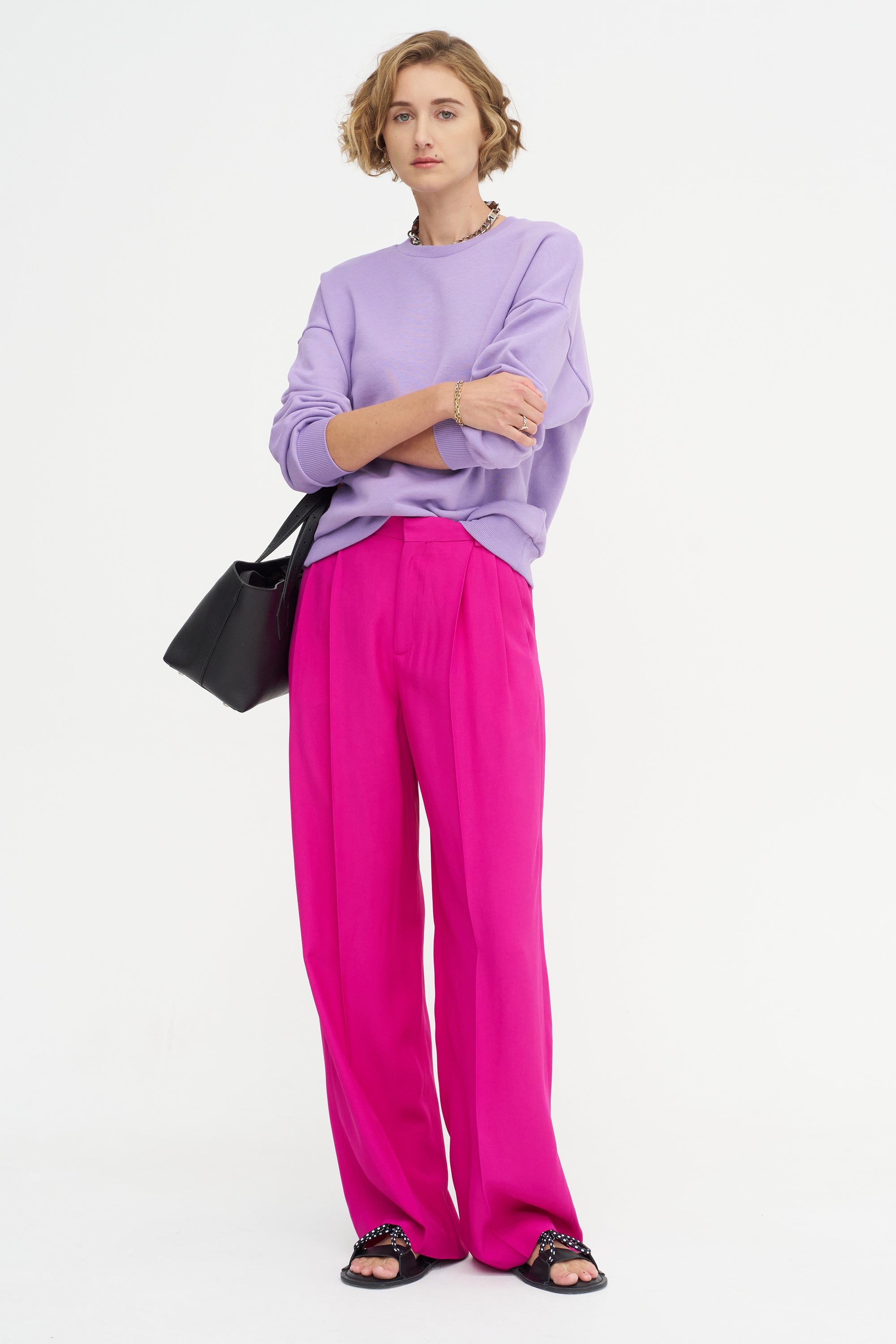 Falmouth - Viscose And Acetate Front Pleats Pants, Fuchsia