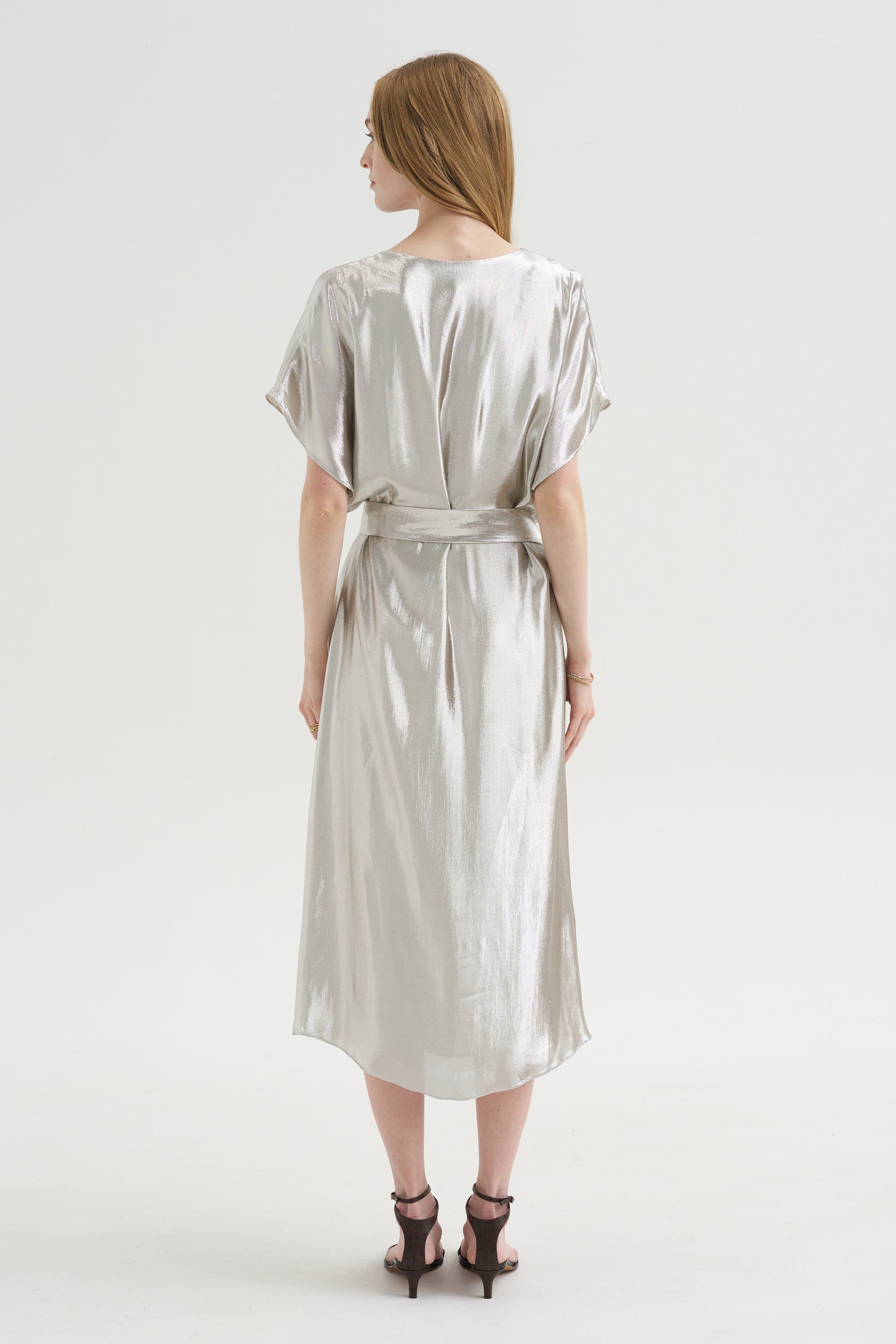 Goldaming - Silk and Lurex Kimono Dress, Silver