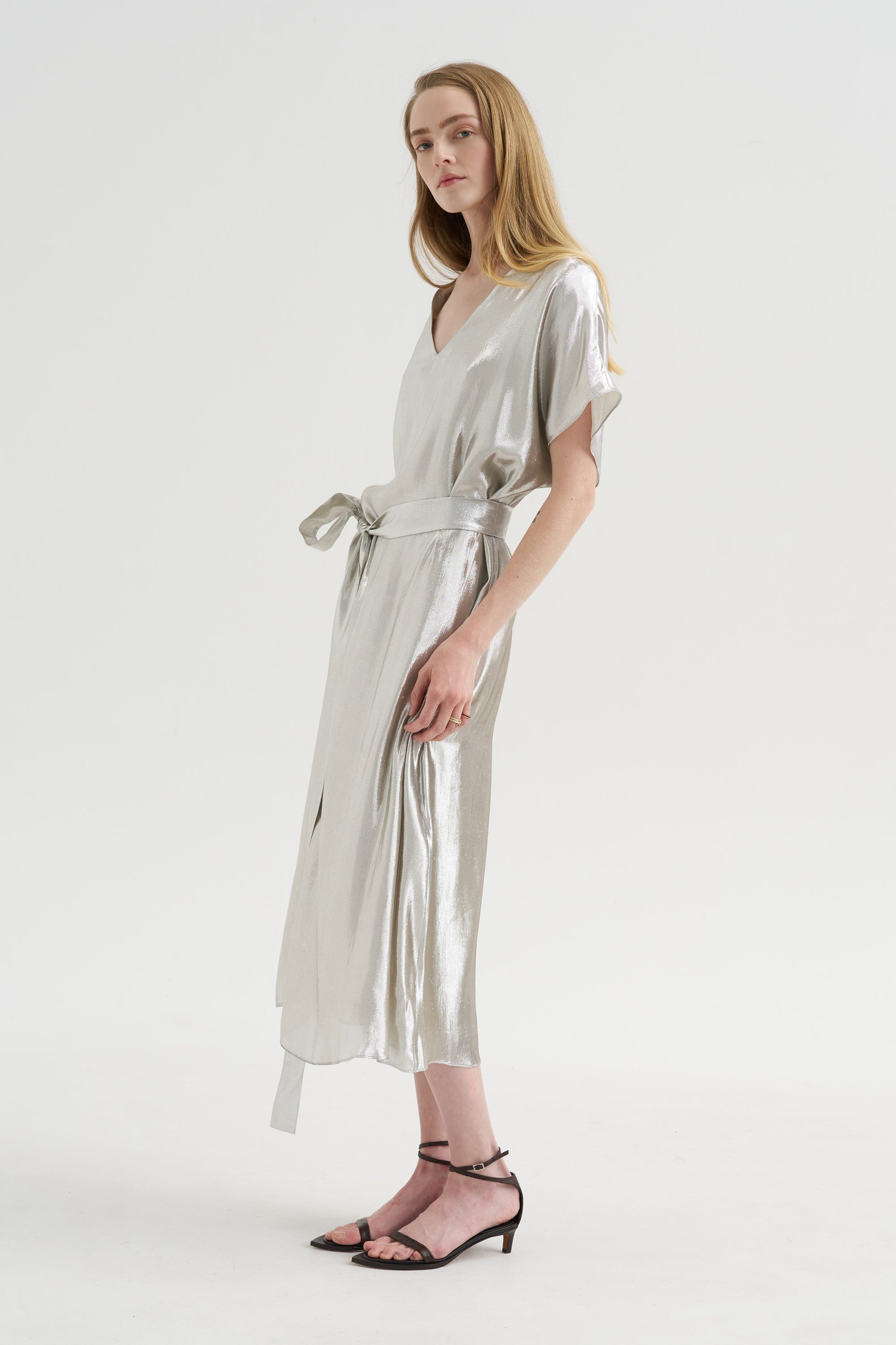 Goldaming - Silk and Lurex Kimono Dress, Silver
